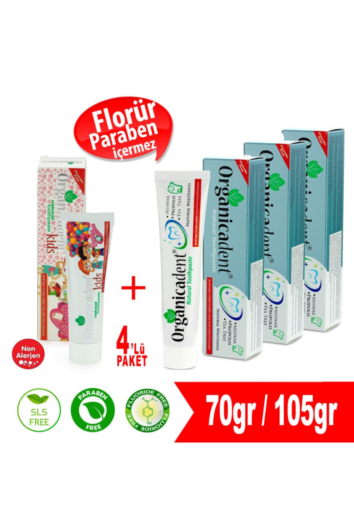 Organicadent 1 Doğal Çocuk Ve 3 Doğal Diş Macunu 4lü Paket