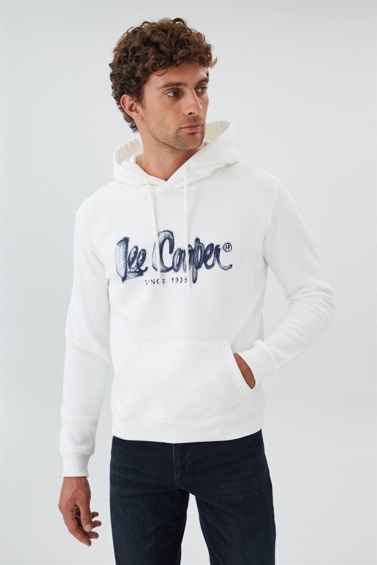 Lee Cooper Gregory Erkek Kapüşonlu Sweatshirt Off White