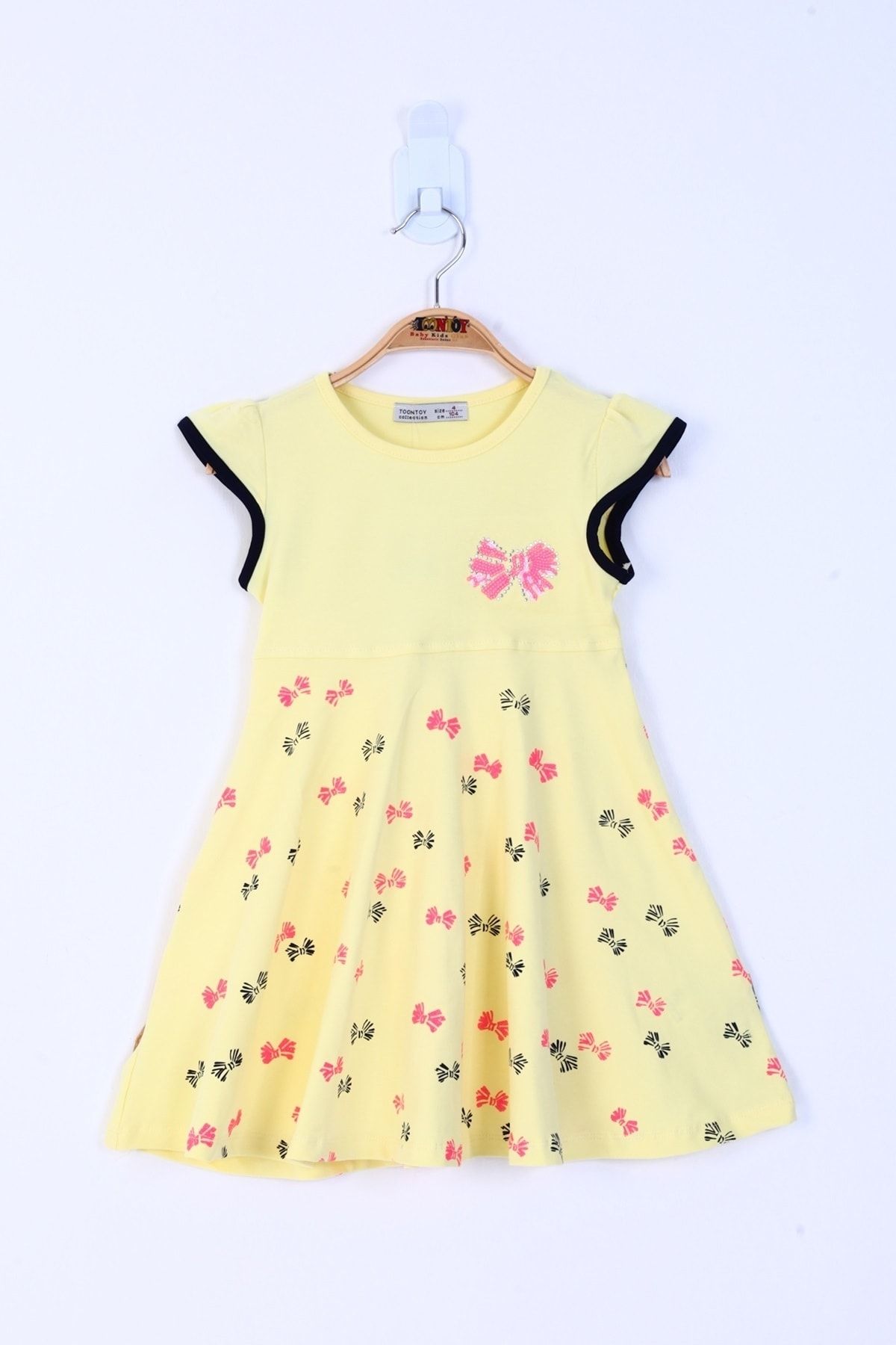 Toontoy Kız Çocuk Fiyonk Desenli Elbise