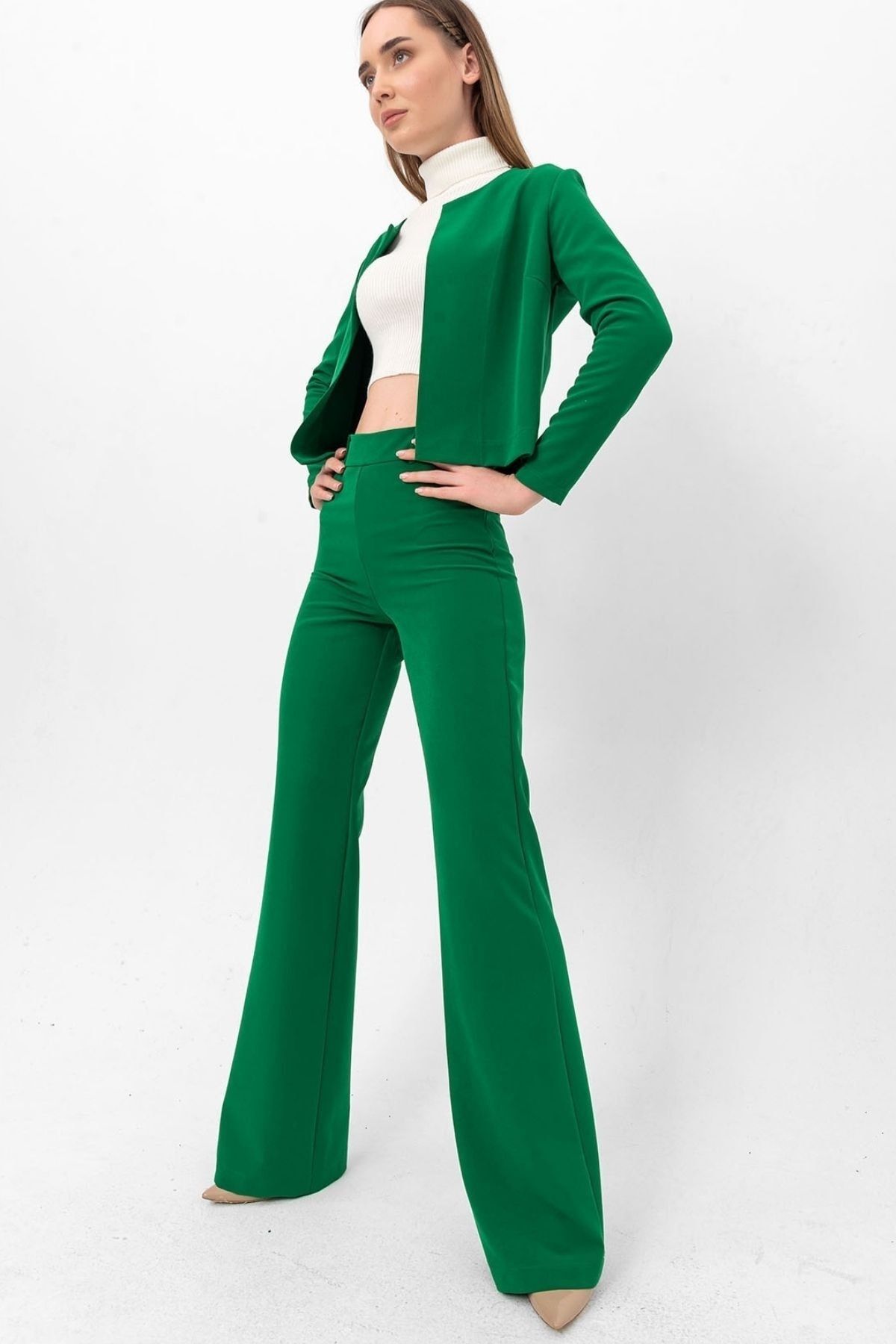 Laranor Yeşil Yarım Ispanyol Paça Krep Pantolon