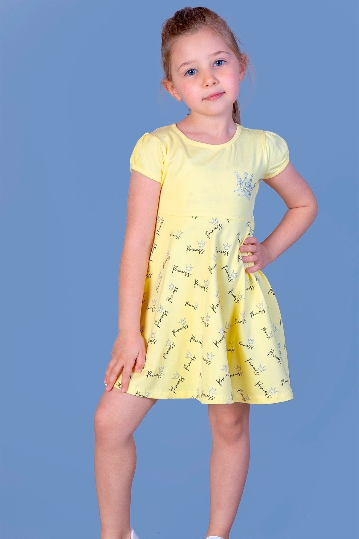 Toontoy Kız Çocuk Göğsü Nakışlı Elbise