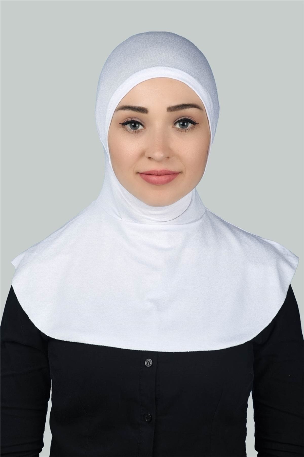 Altobeh Kadın Tesettür Pratik Boyunluklu Hijab - Sporcu Bone - Beyaz