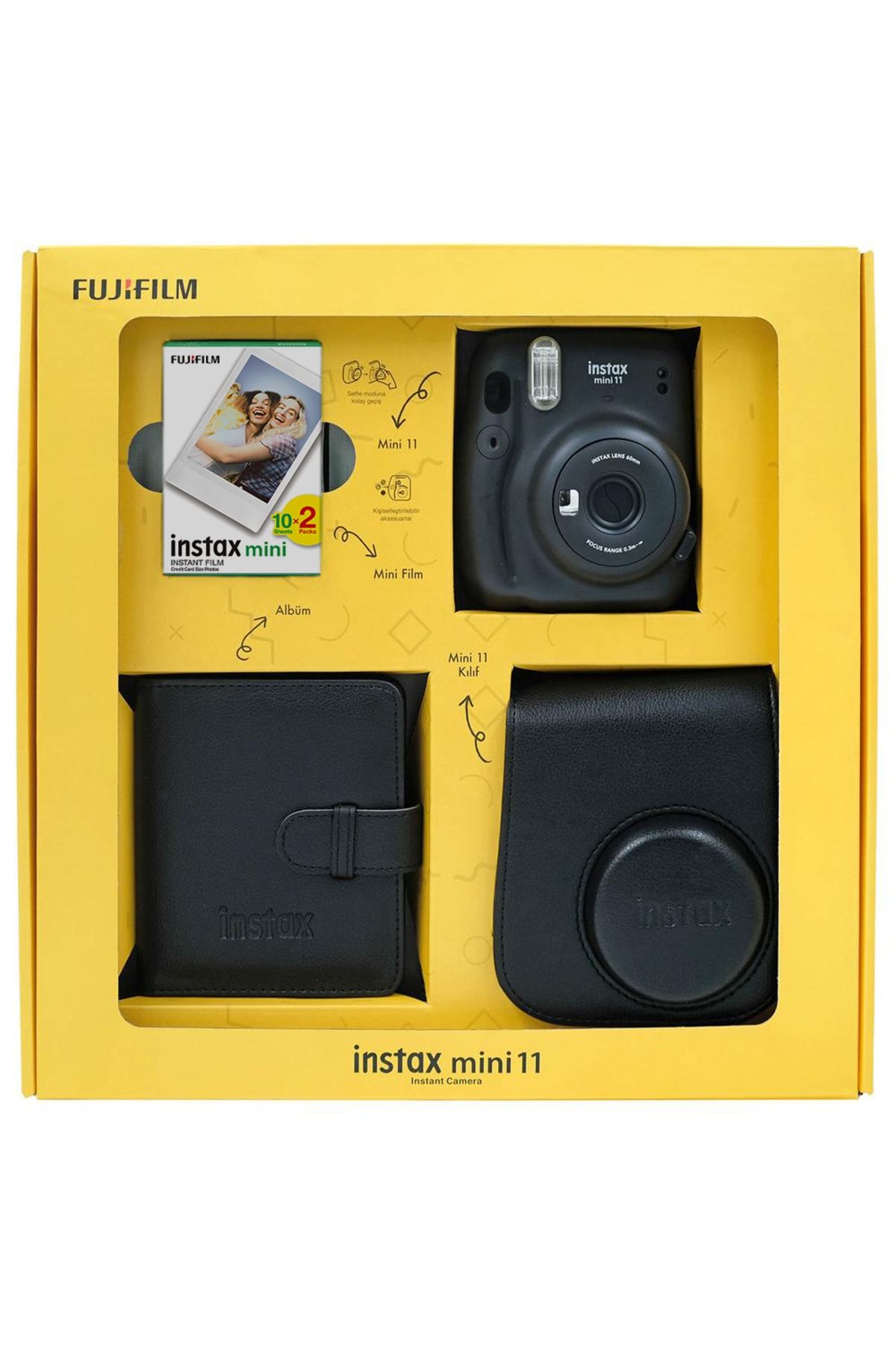 Fujifilm Instax Mini 11 Kare Albümlü 20'li Filmli Siyah Box