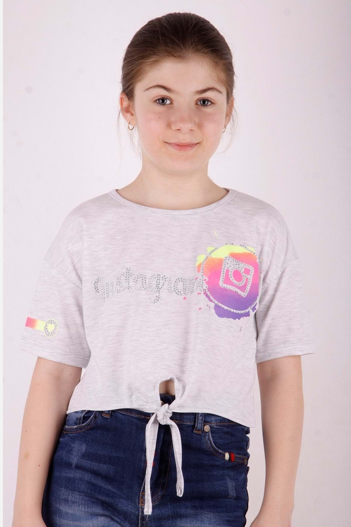 Toontoy Kız Çocuk Instagram Baskılı Göbekten Bağlamalı Tişört