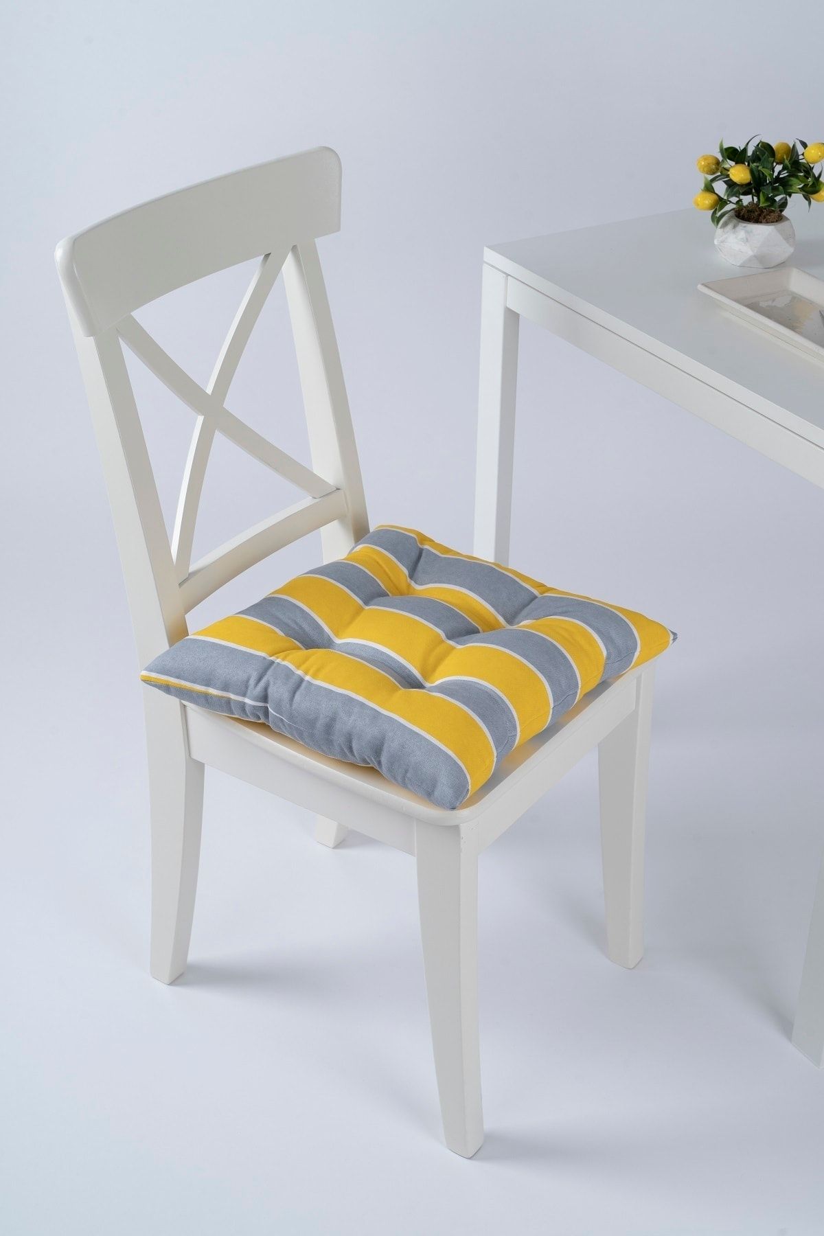 ALTINPAMUK Beta Pofidik Sarı Gri Sandalye Minderi Bağcıklı 40x40cm