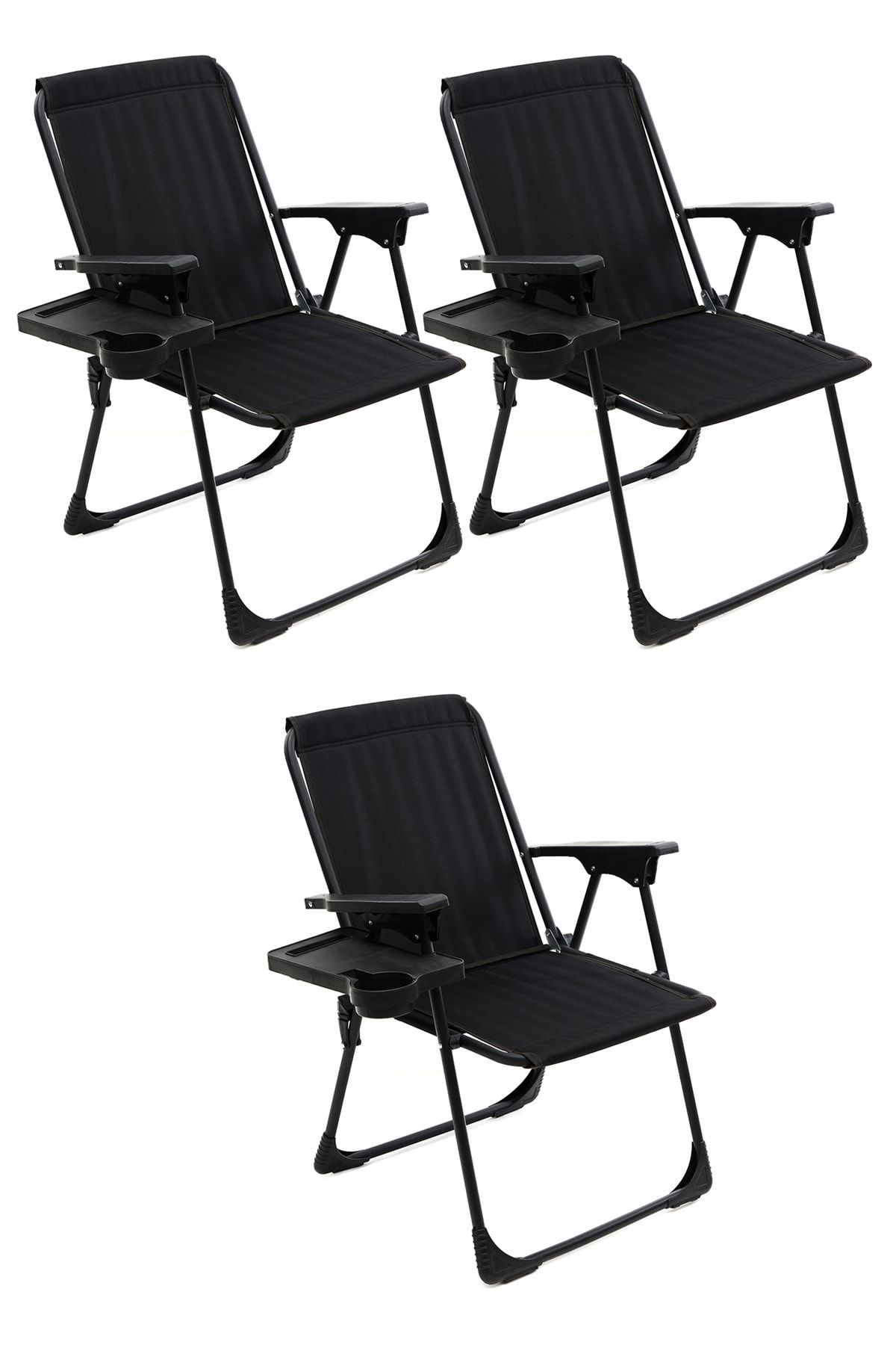 moniev Natura 3 Adet Kamp Sandalyesi Katlanır Piknik Sandalye Dikdörtgen Bardaklıklı Siyah