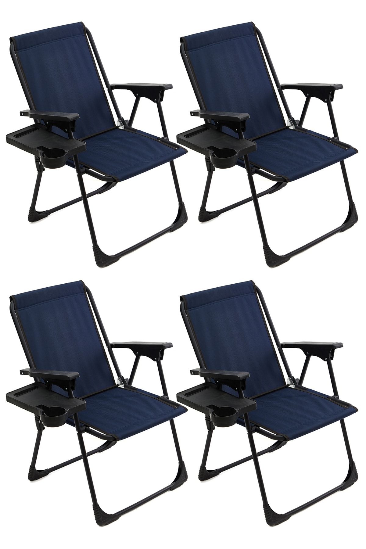 moniev Natura 4 Adet Kamp Sandalyesi Katlanır Piknik Sandalye Dikdörtgen Bardaklıklı Lacivert