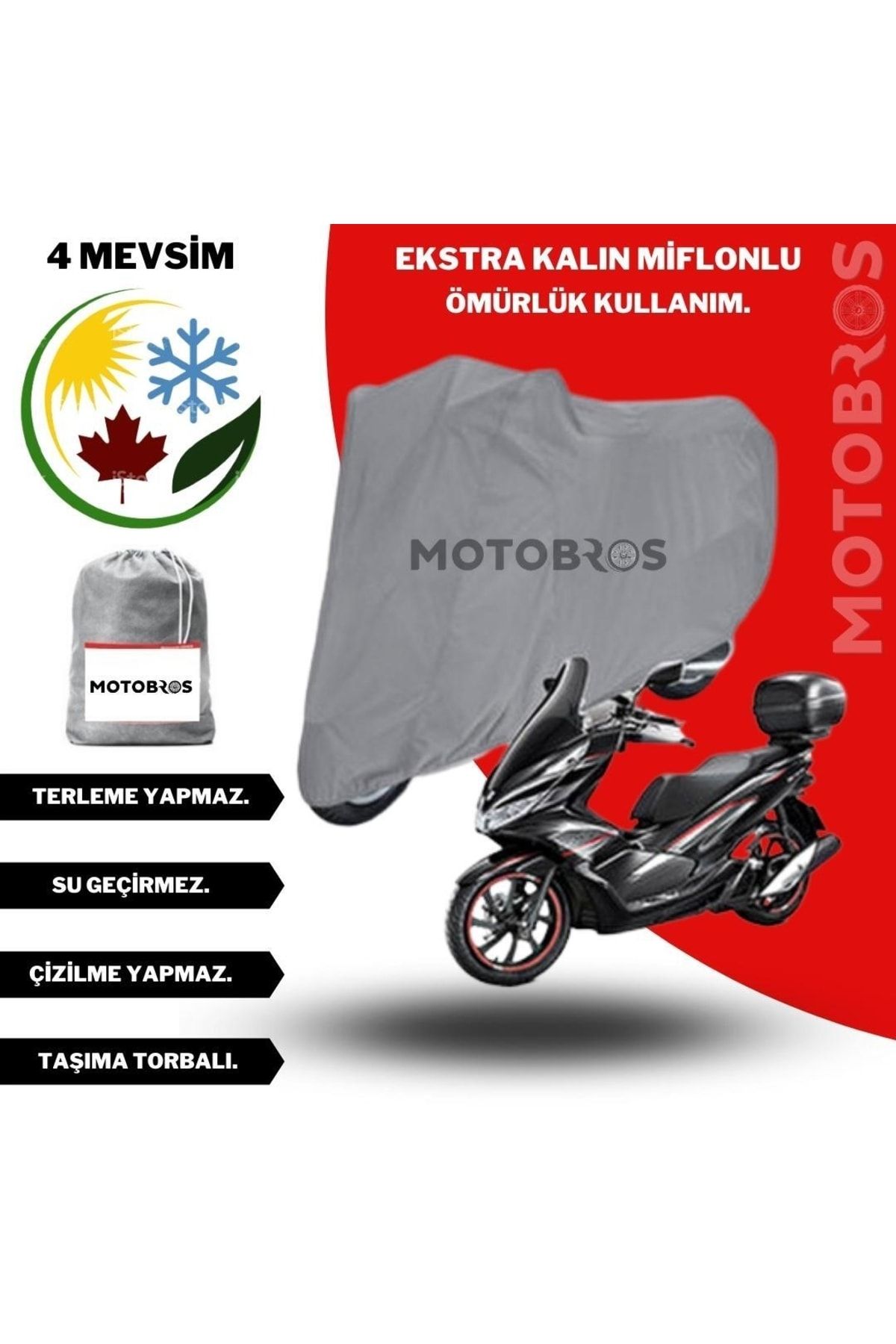 Motobros Motor Brandası Motosiklet Brandası 50-125cc Tüm Scooter Modellere Uyumludur Ekstra Kalın Su Geçirmez