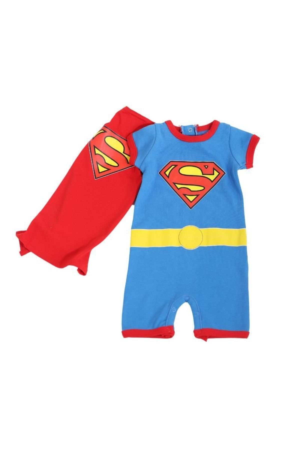 Superman Erkek Bebek Mavi Lisanslı Pelerinli Çıt Çıtlı Kısa Uyku Tulumu