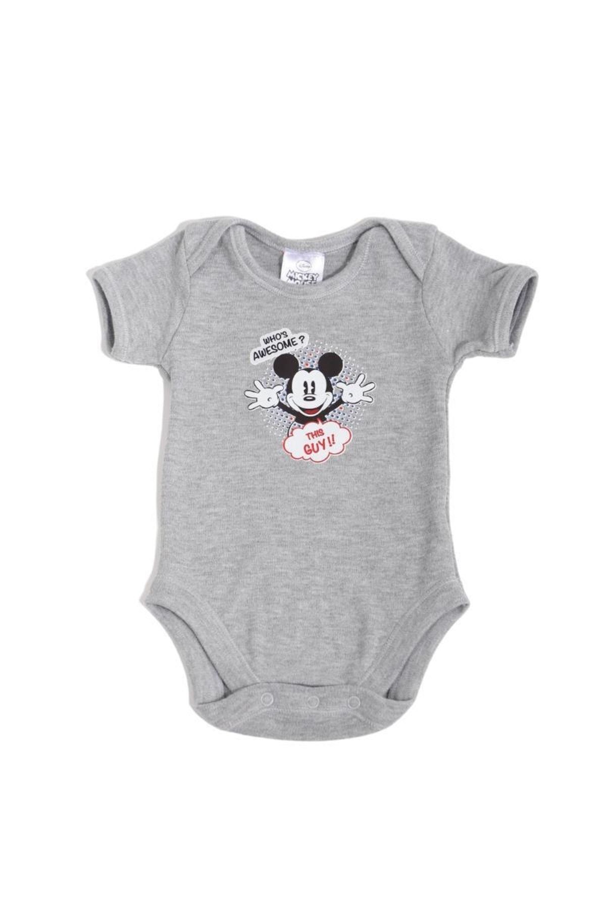 Mickey Mouse Erkek Bebek Lisanslı Çıt Çıtlı Kısa Kol Zıbın Body