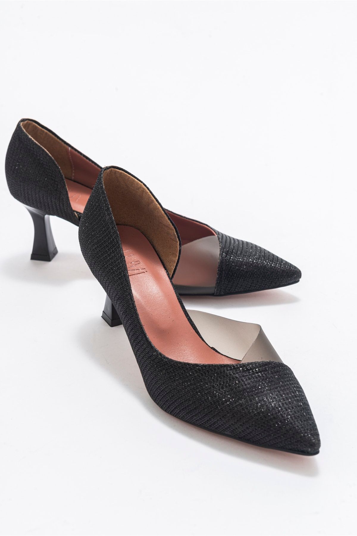 luvishoes 353 Siyah Simli Topuklu Kadın Ayakkabı