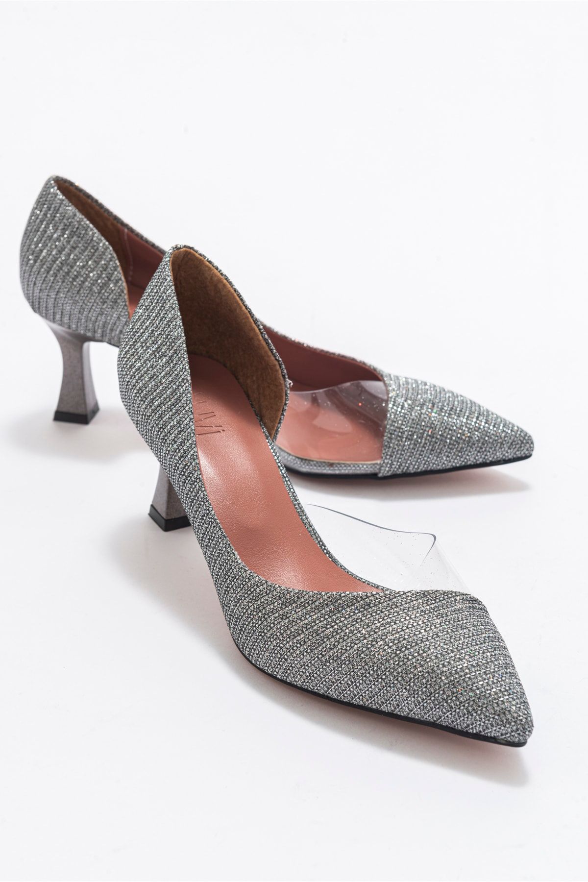 luvishoes 353 Platın Simli Topuklu Kadın Ayakkabı