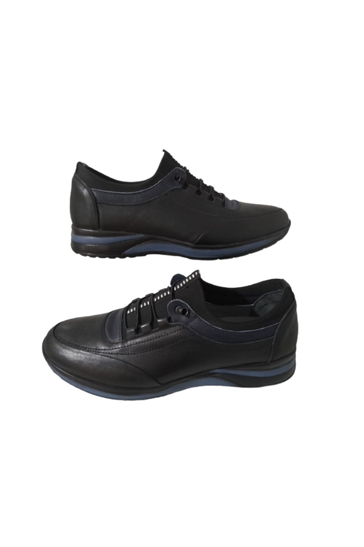 Bemsa A78-46 Erkek Hakiki Deri Siyah-mavi Klasik Şık Lastikli Ayakkabı