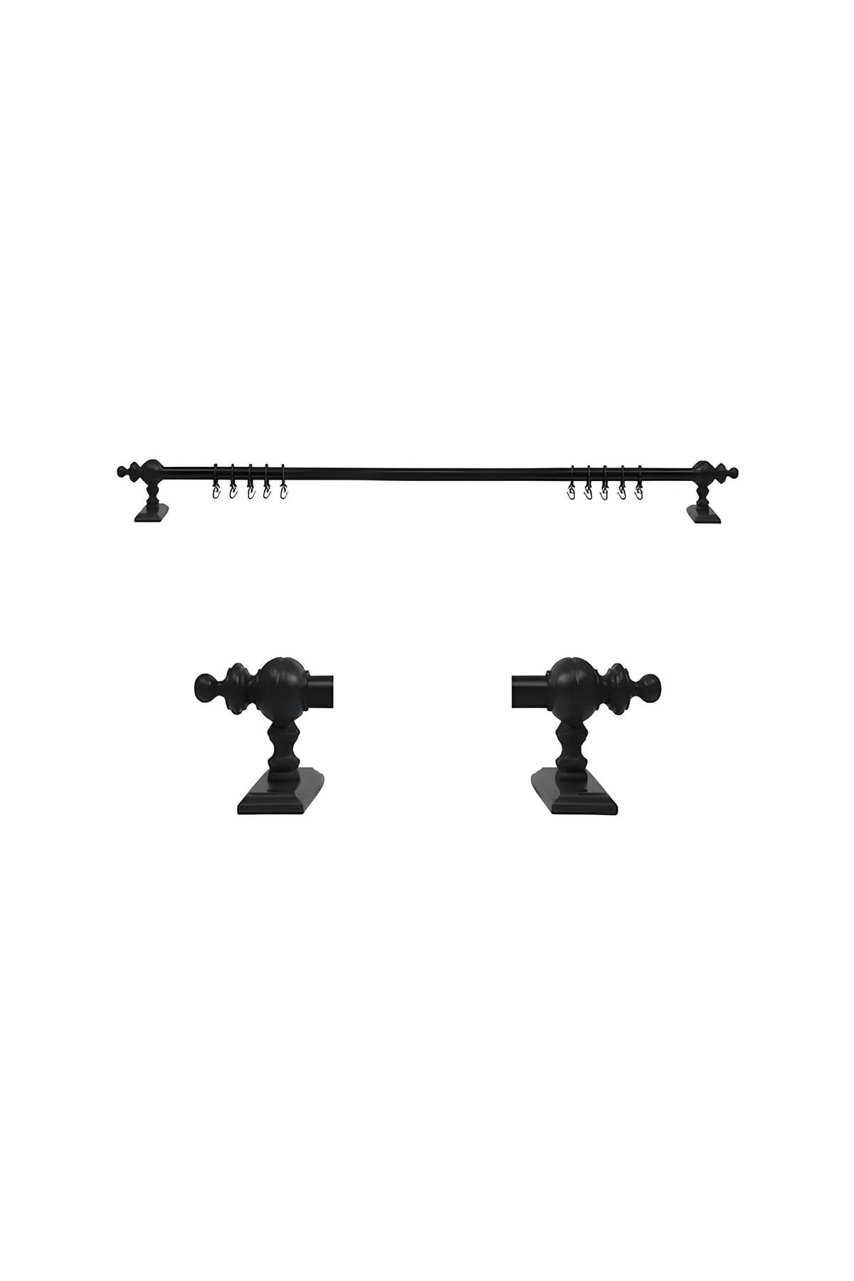 Orlenda Siyah Ahşap Başlıklı Alminyum Boru Rustik Perde Askısı Raysız 175 Cm