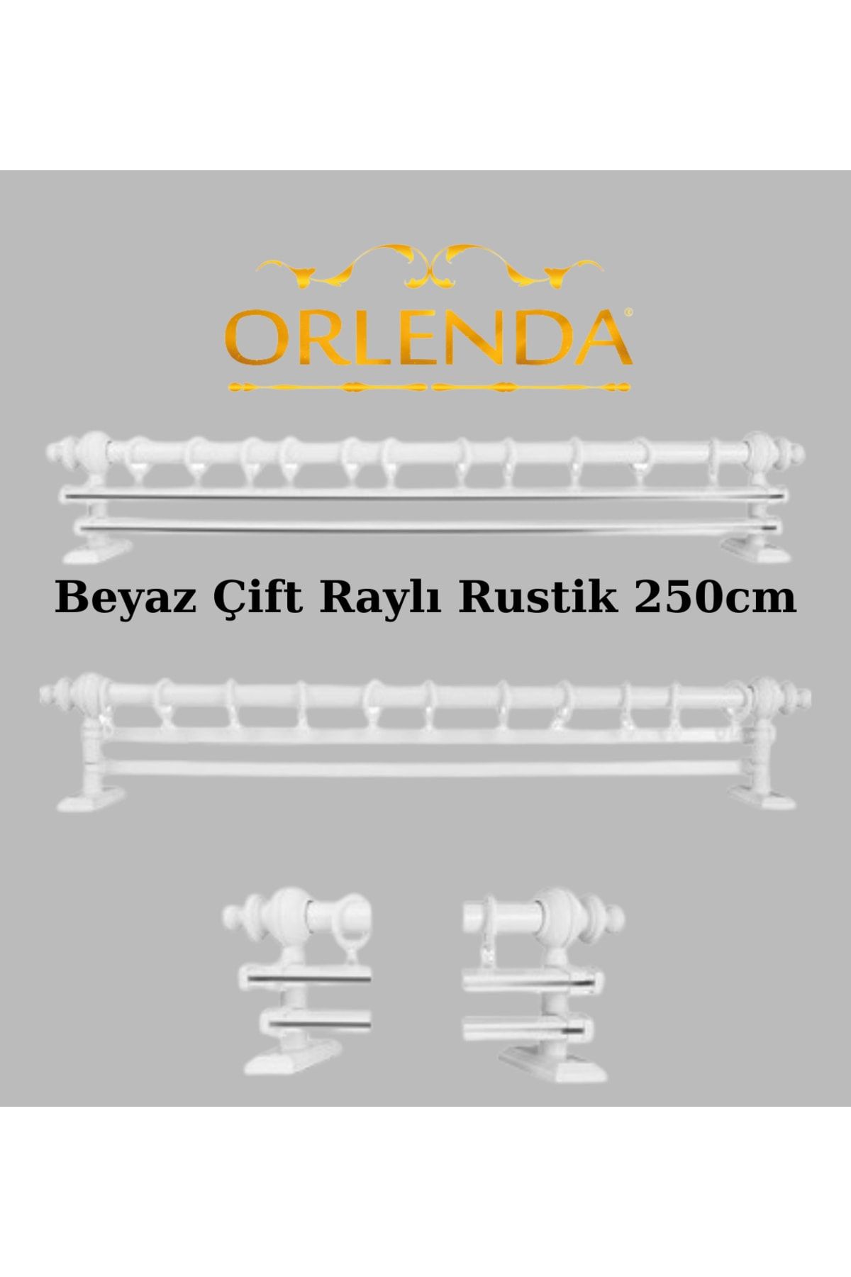 Orlenda Beyaz Ahşap Rustik Perde Askısı - Çift Raylı Rustik Borusu 250 Cm