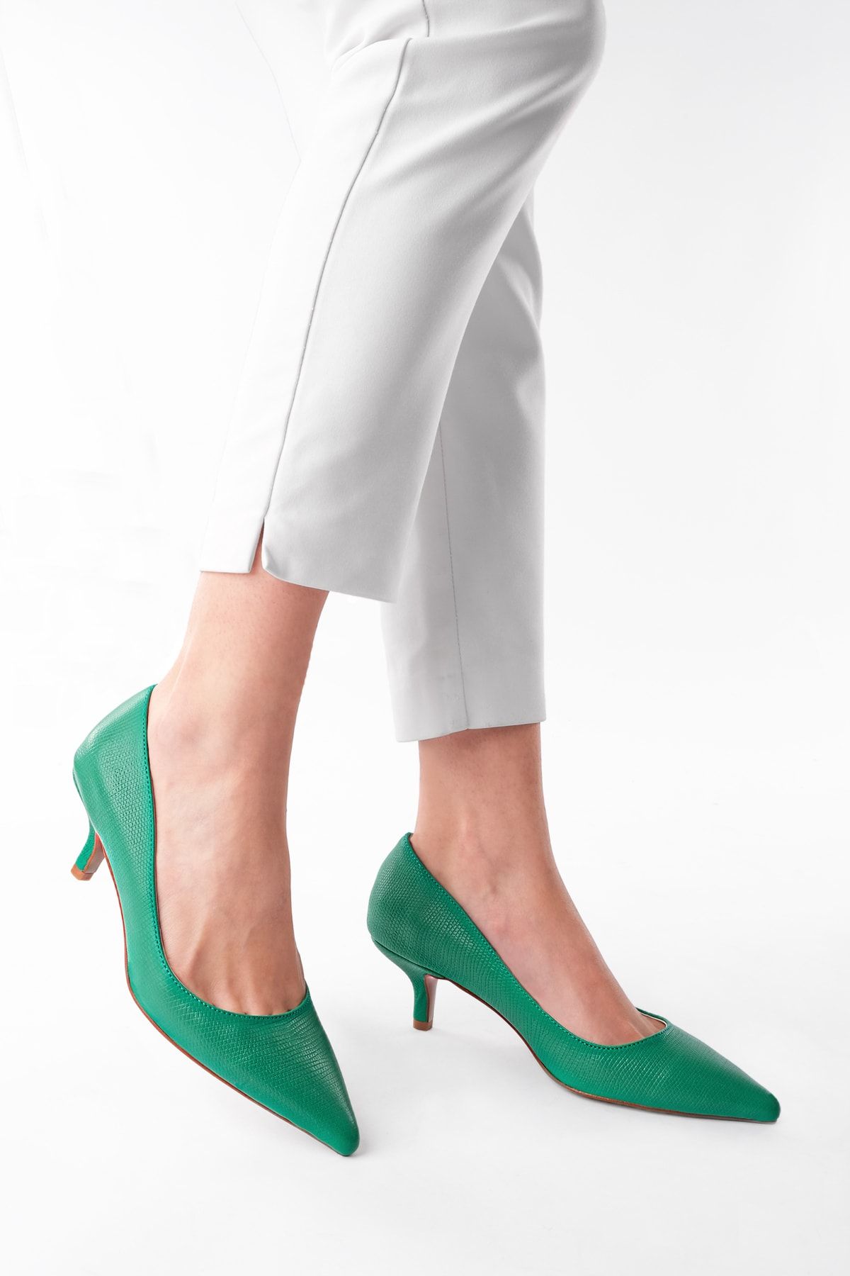 Marjin Kadın Stiletto Sivri Burun Topuklu Ayakkabı Reyza Yeşil