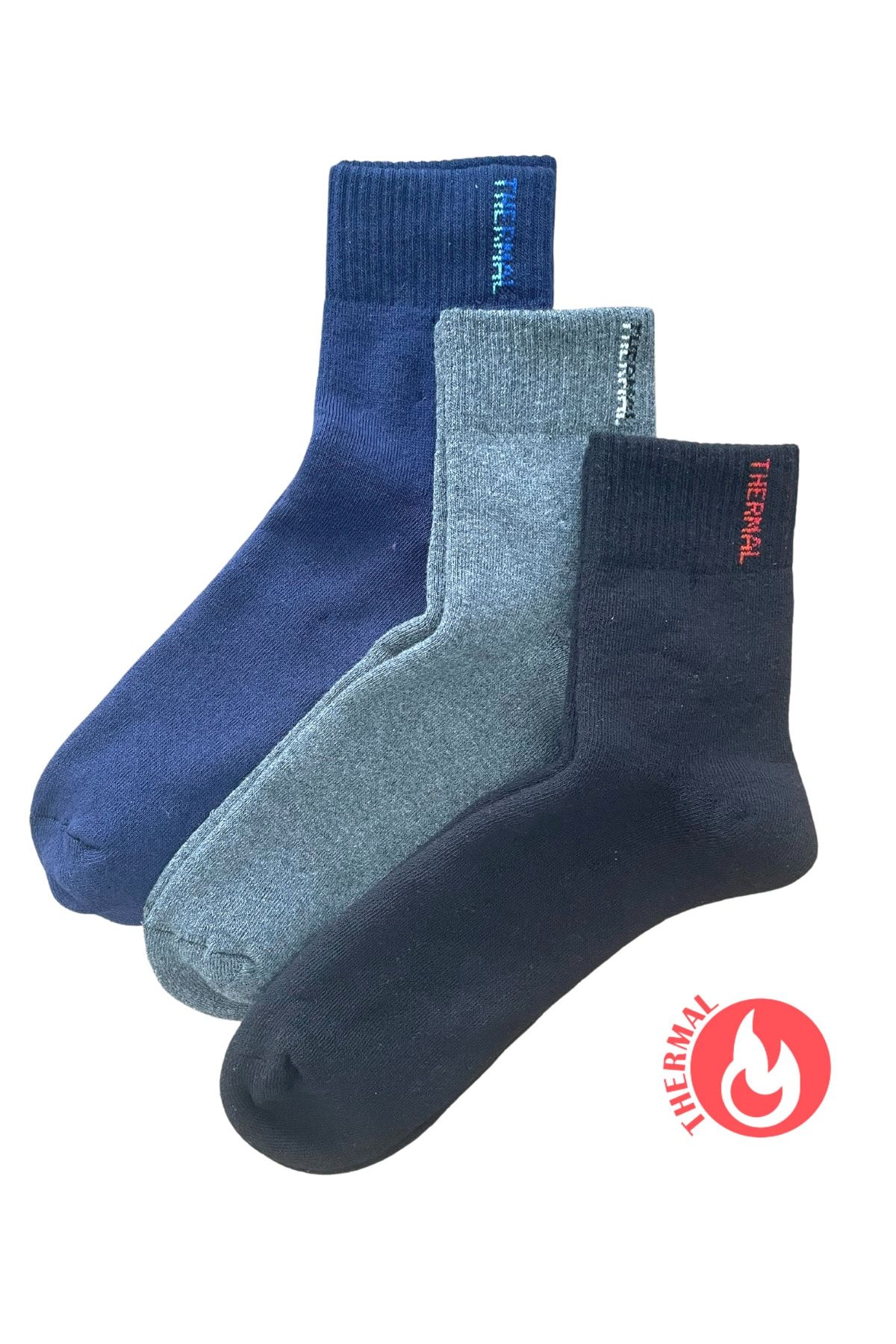 socksbox Termal Dikişsiz Kışlık Orta Konç Çorap/3 Çift/siyah-lacivert-füme