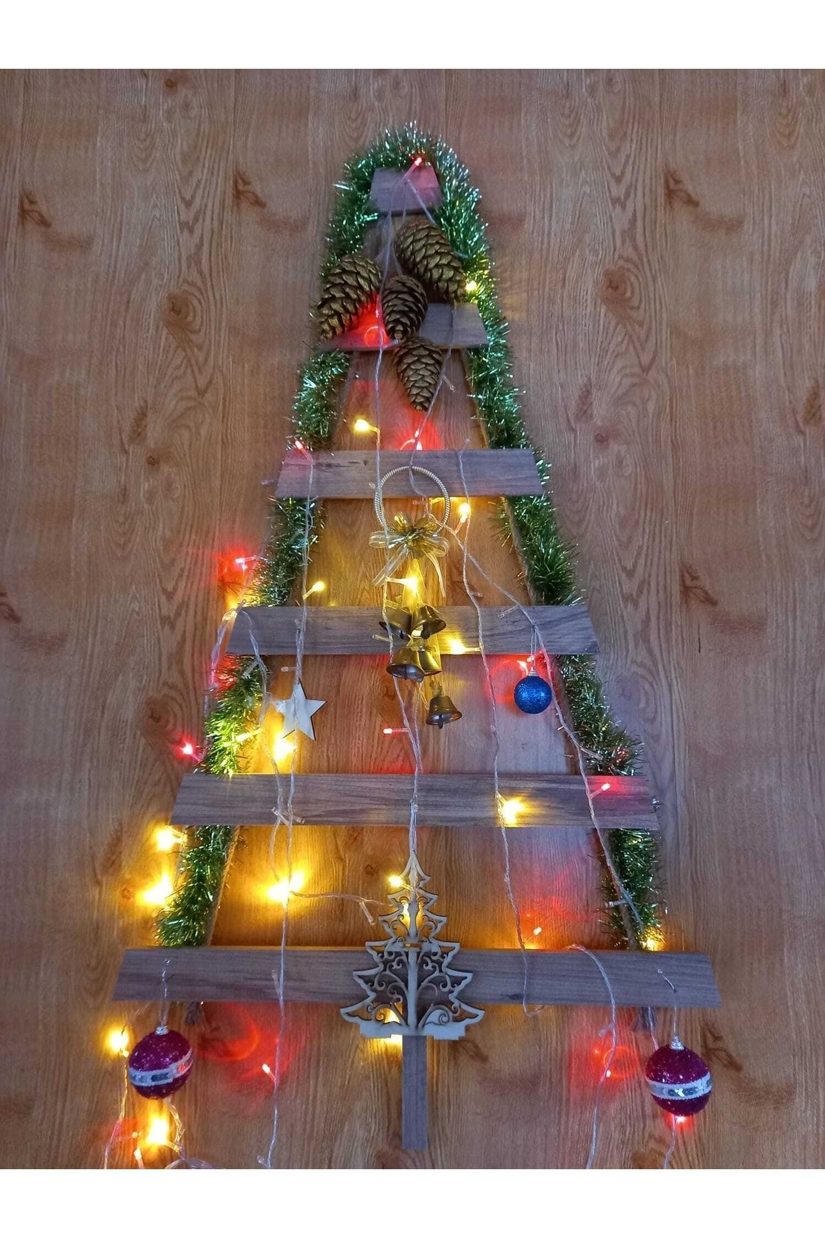 Elfora Yılbaşı Ahşap Çam Ağacı Halatlı Noel Ağacı