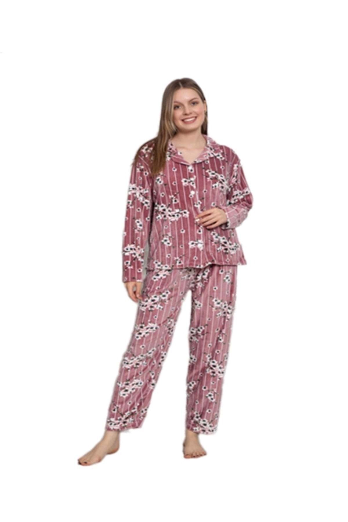İklim 120 Likralı Kadife Uzunkol Pijama Takımı