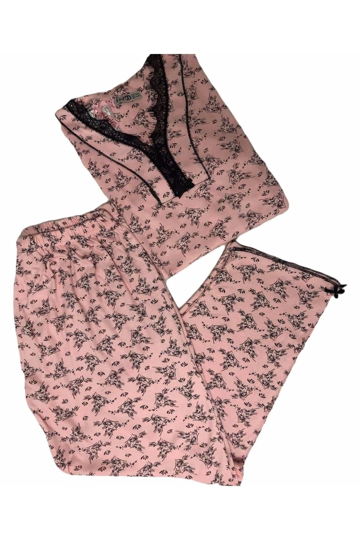 İklim 4057 Çiçek Desenli Uzunkol Viskon Pijama Takımı
