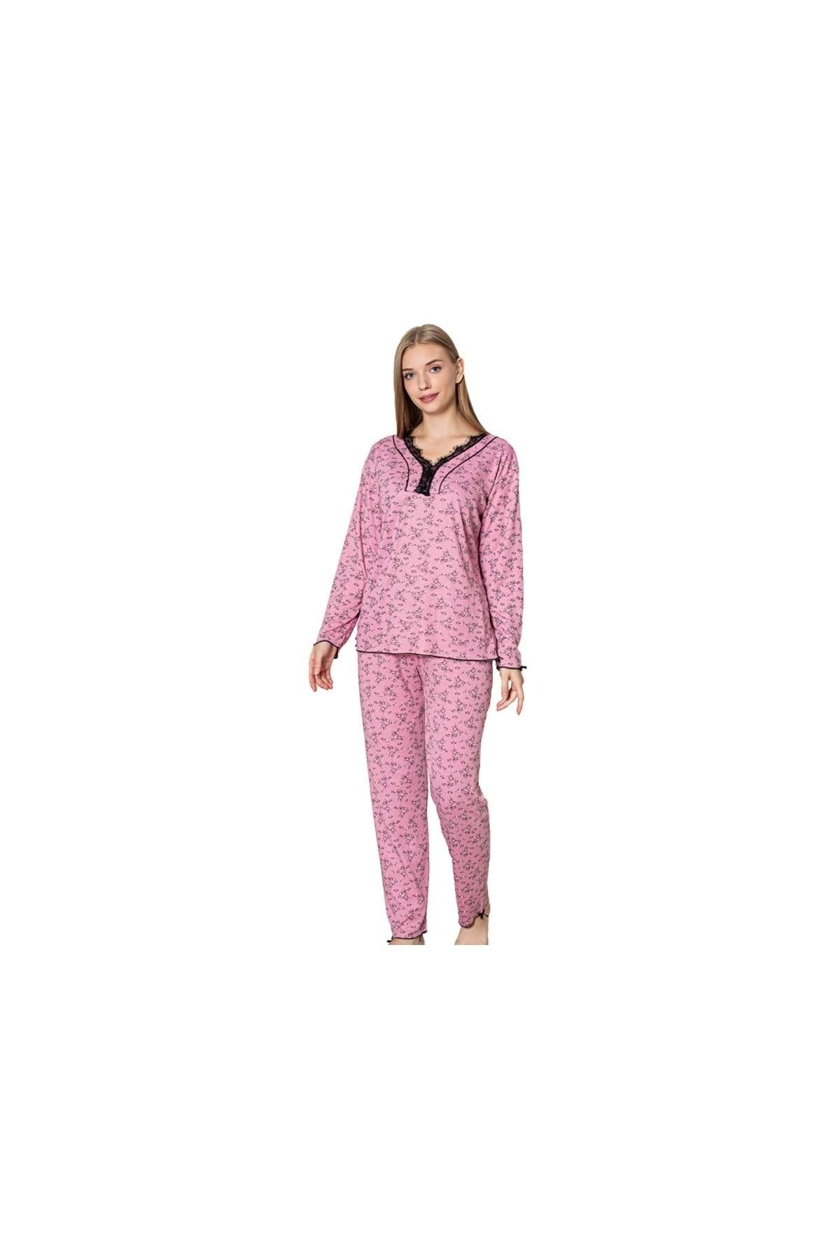 İklim 4057 Çiçek Desenli Uzunkol Viskon Pijama Takımı