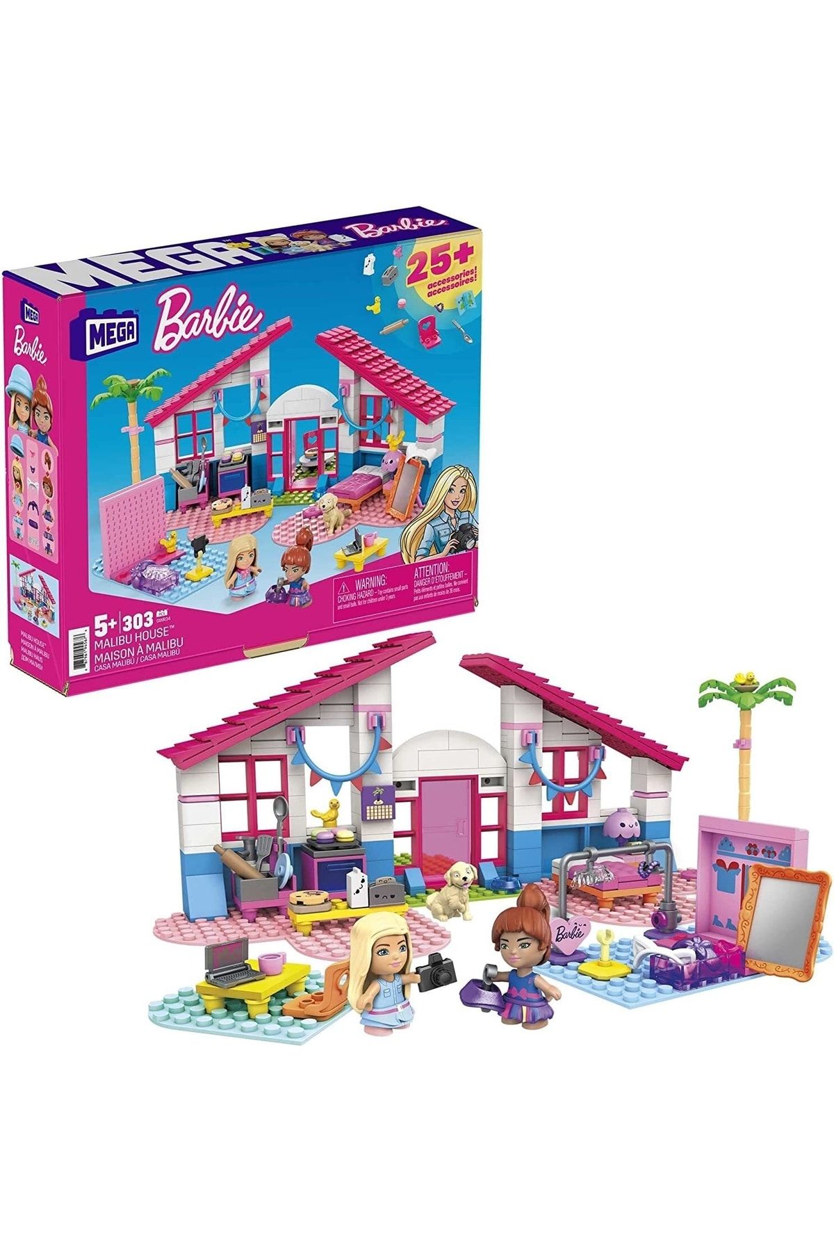 Barbie Mega Construx &#39;nin Malibu Evi, 303 Yapı Parçası Ve 5 Adet Yapı Zemini Dahil, Gwr34