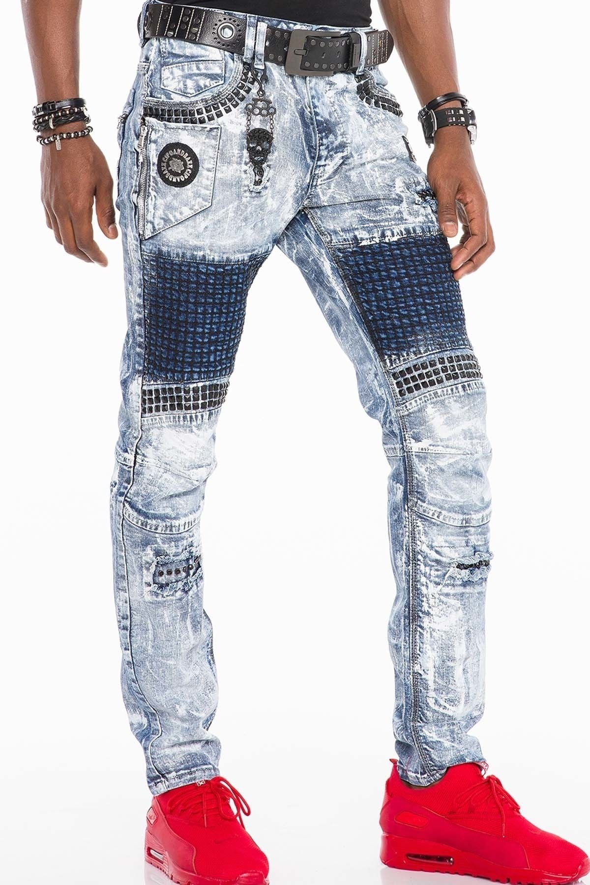 Cipo&Baxx Cd529 Metal Işlemeli Elle Boyanmış Mavi Erkek Jeans