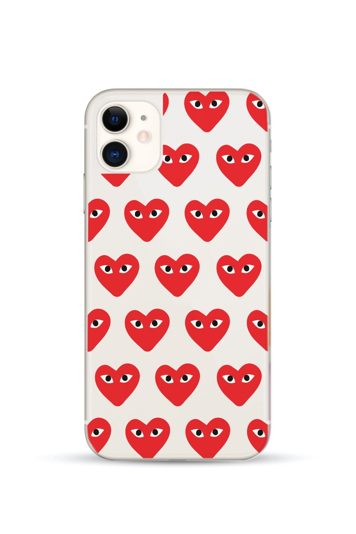 do ng Iphone 12 Baskılı Silikon Şeffaf Kamerası Açık Telefon Kılıfı Kalp Emojili