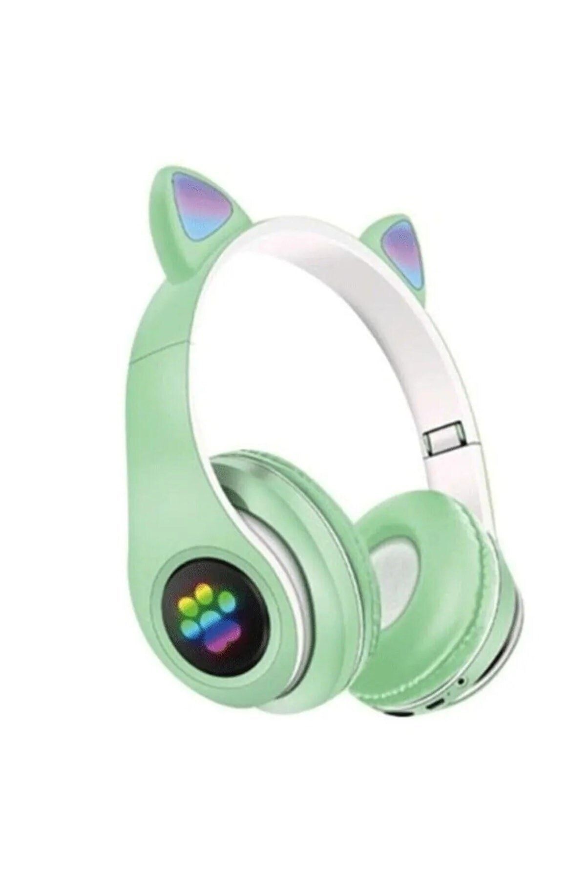 pazariz Rgb Işıklı Kedi Kulaklı Kulaküstü Bluetooth Kulaklık Yeşil