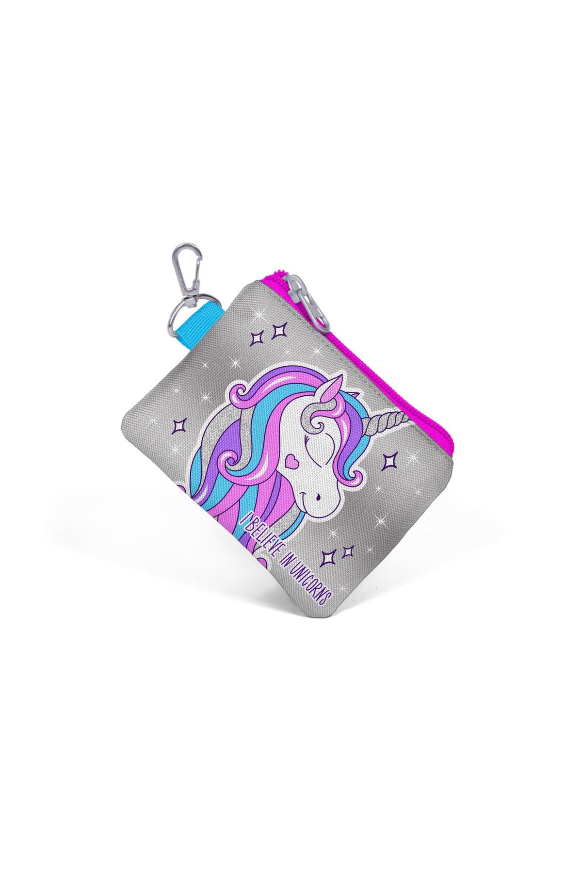 Coral High Kids Pembe Gümüş Unicorn Desenli Bozuk Para Çantası Mini Cüzdan