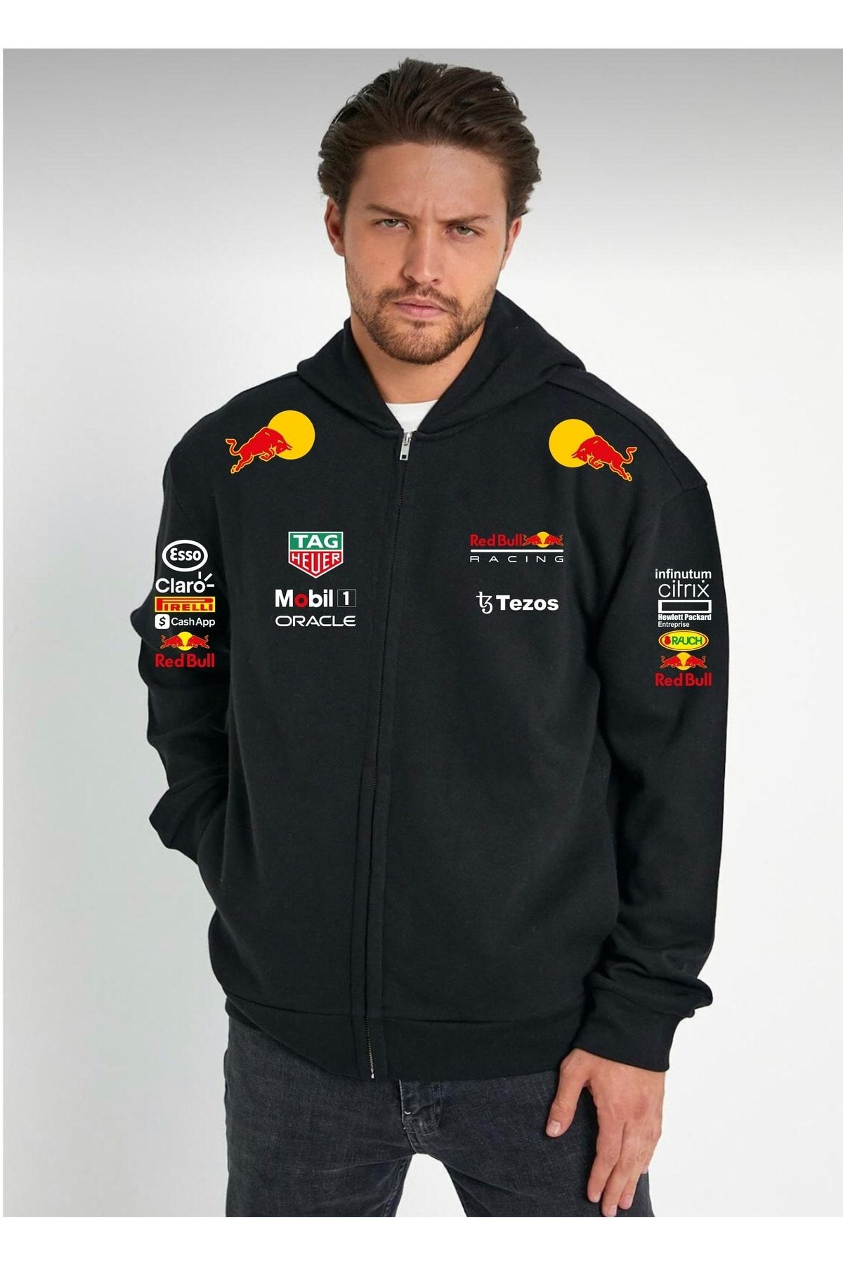venüsdijital 2022 Red Bull Racing F1 Team Takım Fermuarlı Dar Kalıp Kapüşonlu Sweatshirt