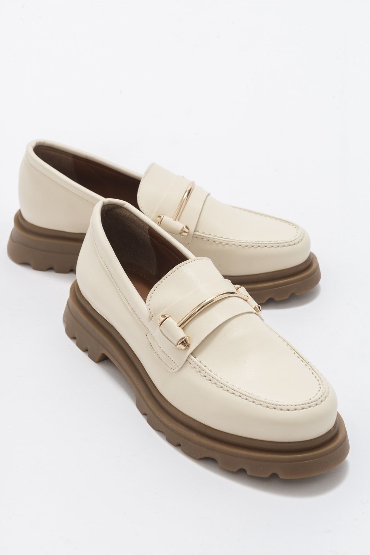 luvishoes Dual Bej Cilt Kadın Oxford Ayakkabı