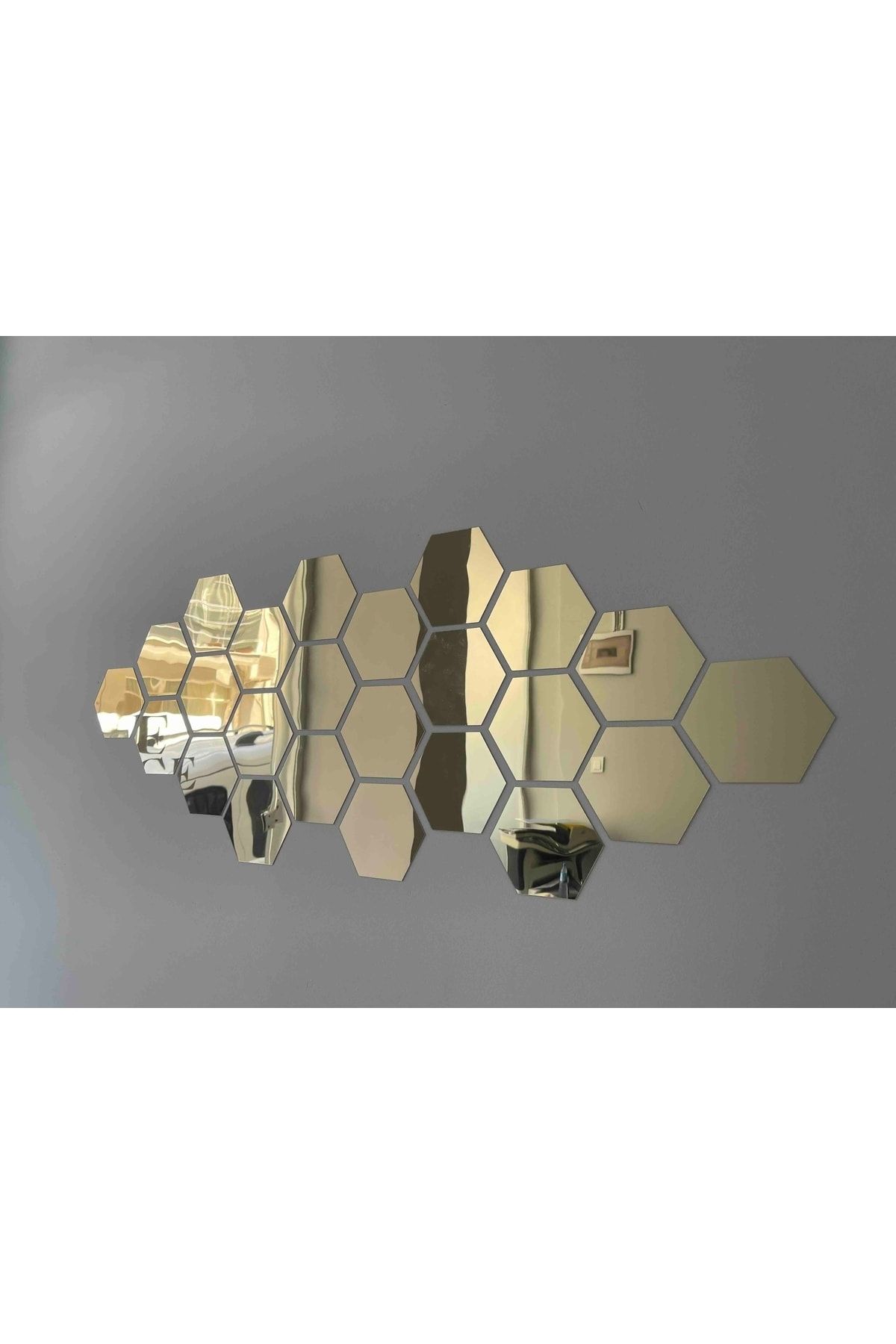 HomeJamin Dekoratif Pleksi Altıgen Bal Peteği Ayna 12 Adet 11x12.5cm Gold Gümüş