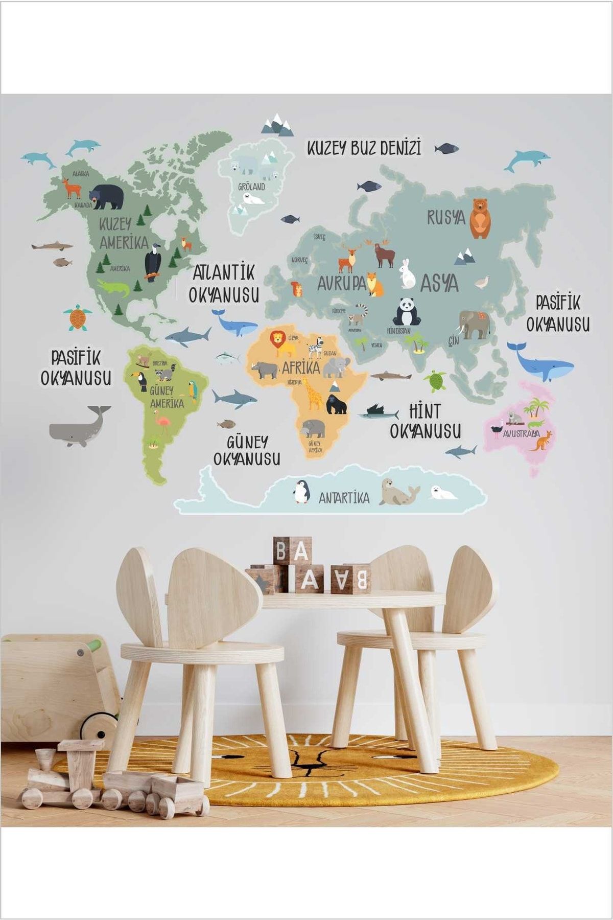 Grafikup Dünya Haritası Çocuk Odası Duvar Sticker