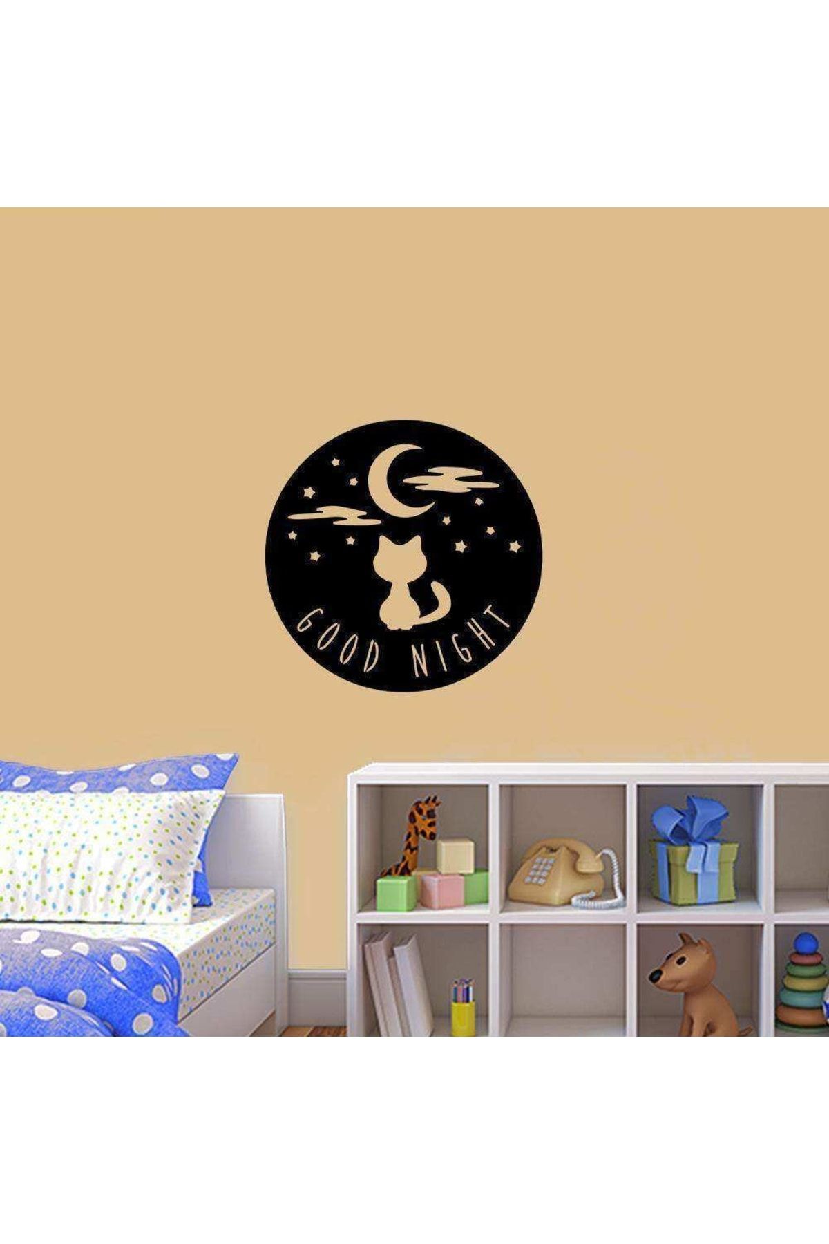 Genel Markalar Good Night Kedi Silüeti Dekoratif Duvar Sticker, Çıkartma