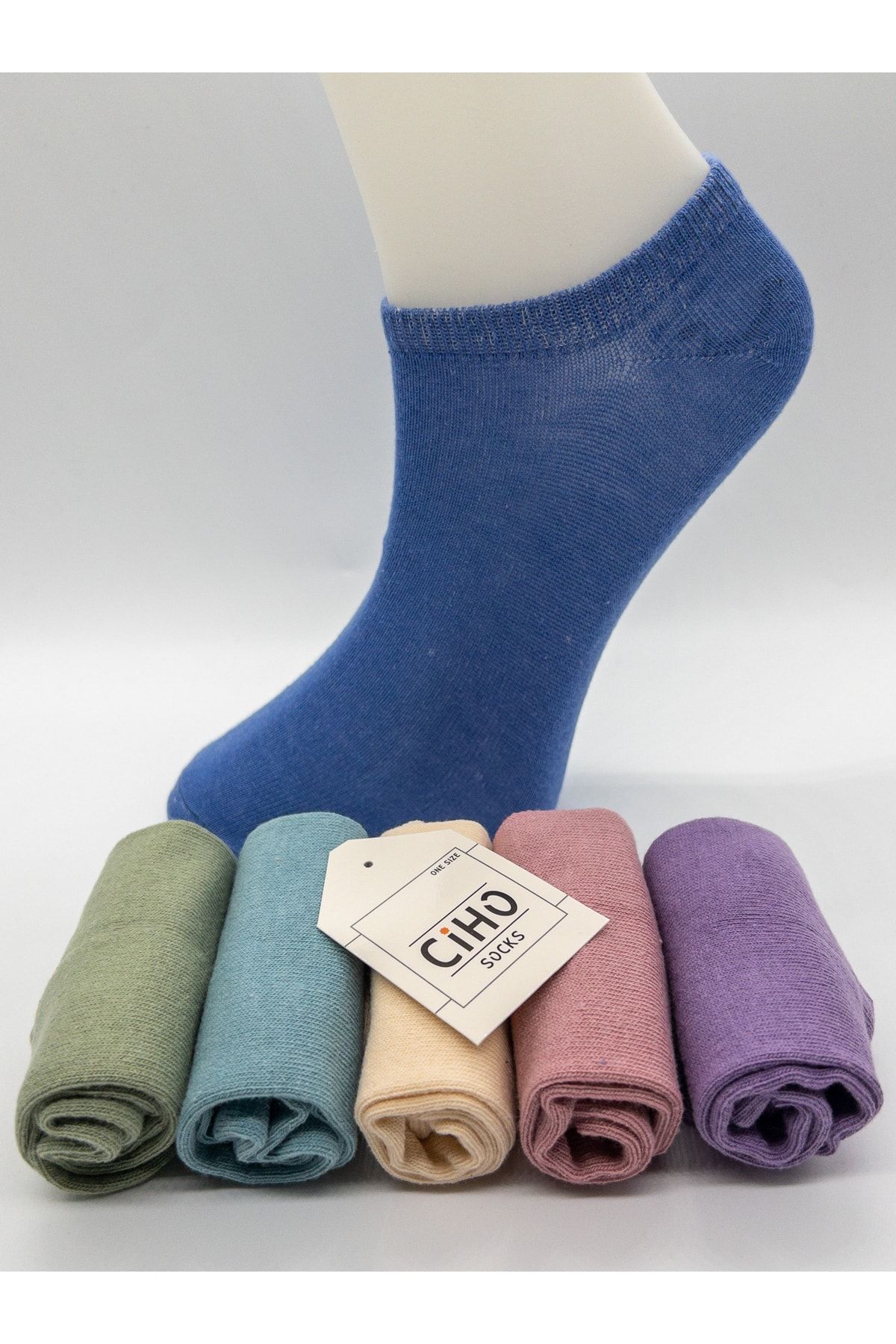 CİHO SOCKS Premium 6 Çift Kadın Pürüzsüz Yumuşak Penye Pamuk Pastel Renkler Görünmez Patik Çorap