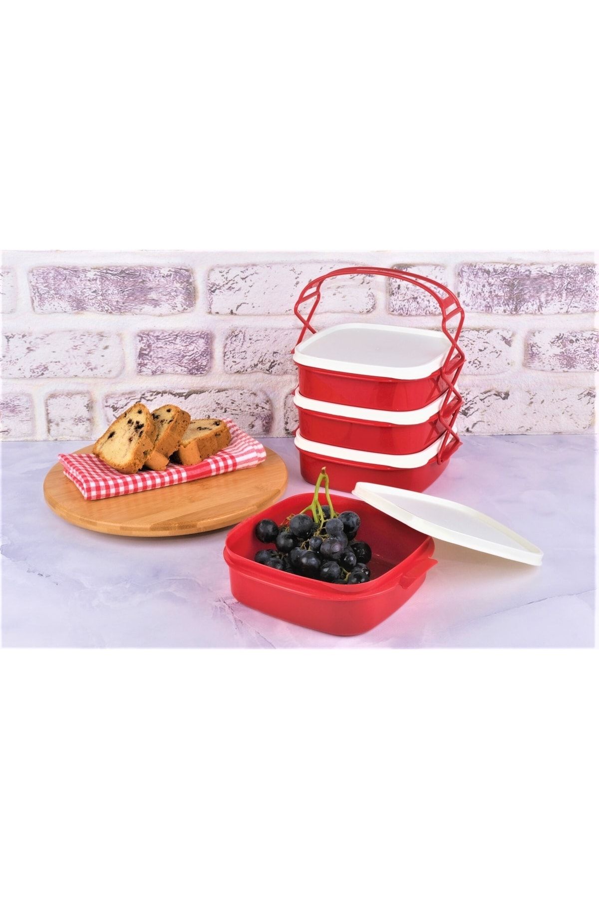 Kitchen Chef Tetra Lunch Box Saklama Düzenleme Kabı (4 KATLI) Kırmızı