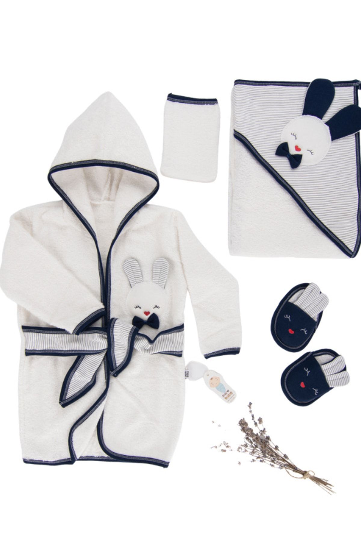 Sarebaby Sare Baby Sevimli Tavşan Serisi Unisex Bebek Bornoz Seti Hediyelik