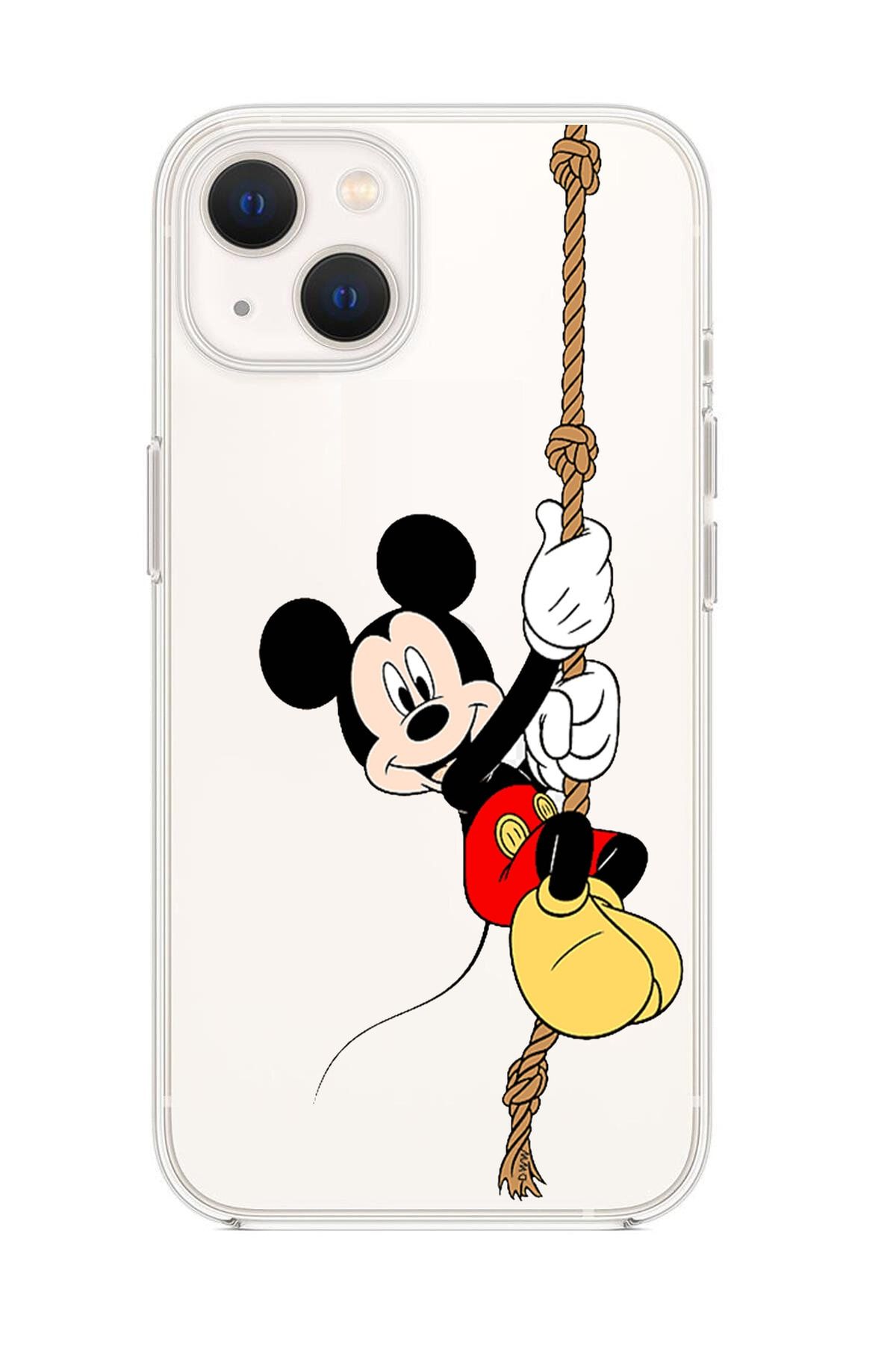butikcase Iphone 13 Sallanan Mickey Şeffaf Desenli Baskılı Telefon Kılıfı