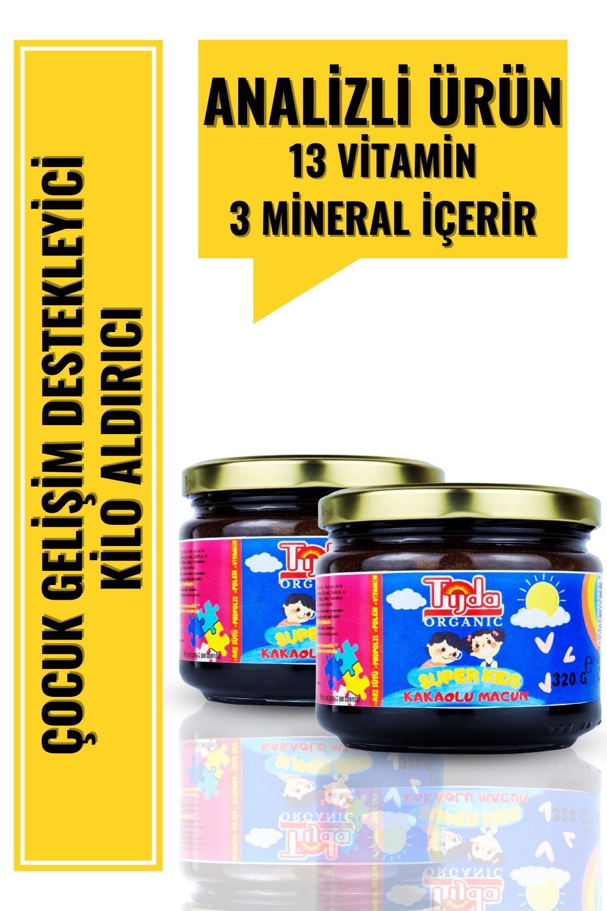 TİJDA Iştah Açıcı Kilo Aldıran Vitamin Katkılı Arı Ürünleri Içerikli Ballı-pekmezli Kids Kakaolu Macun 2li