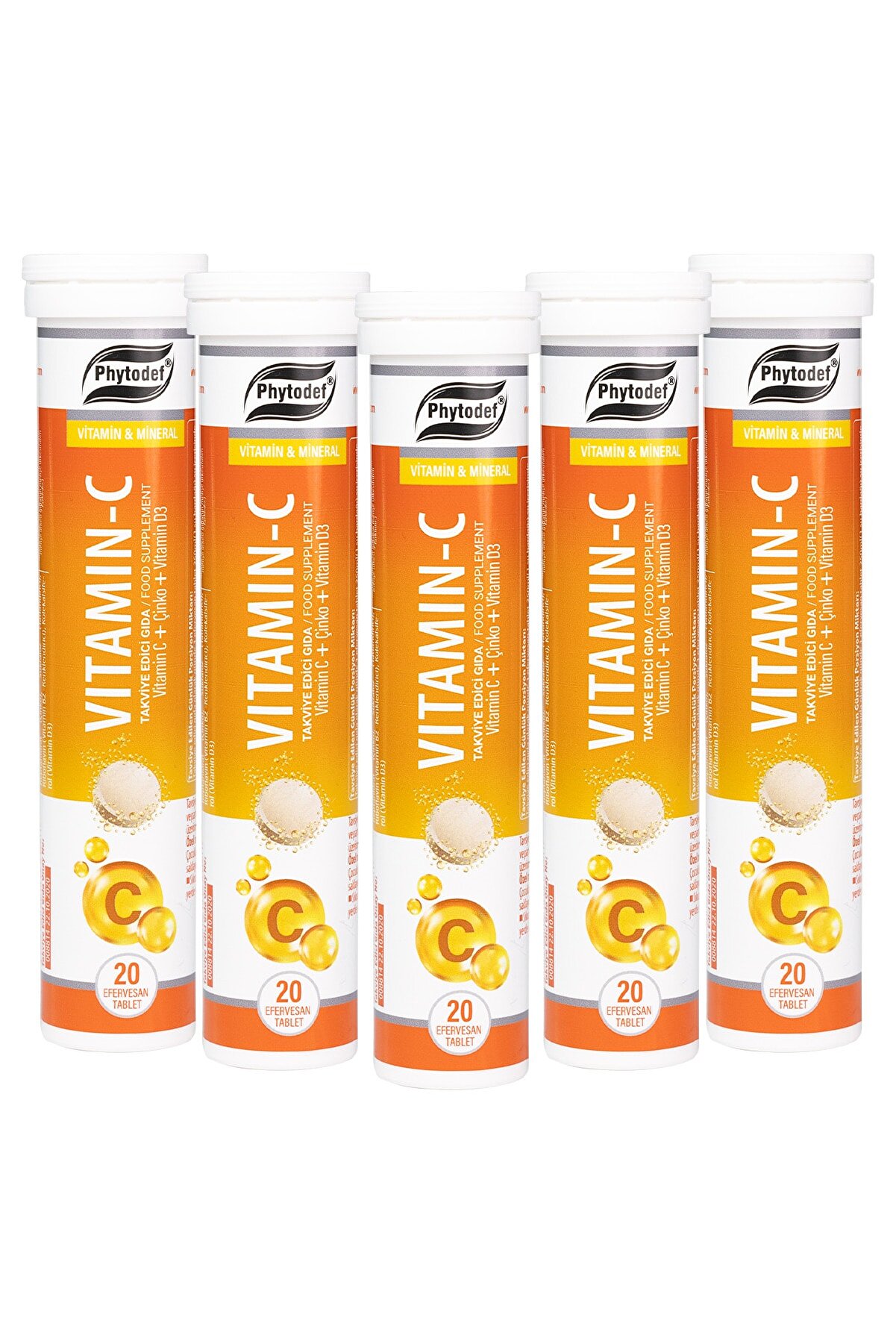 Phytodef Vitamin C + Çinko + Vitamin D3 Efervesan Tablet - 20 Adet X 5 Adet (Portakal Aromalı)