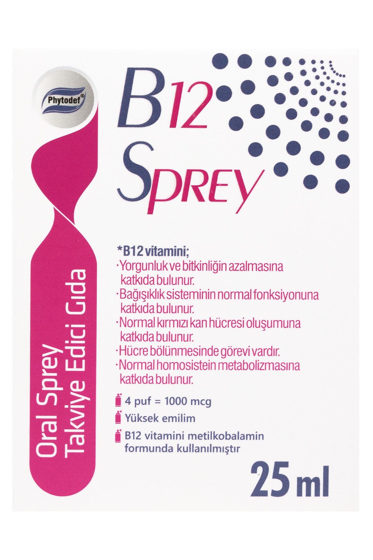 Phytodef Vitamin B12 Sprey - 25 ml (Çilek Aromalı)