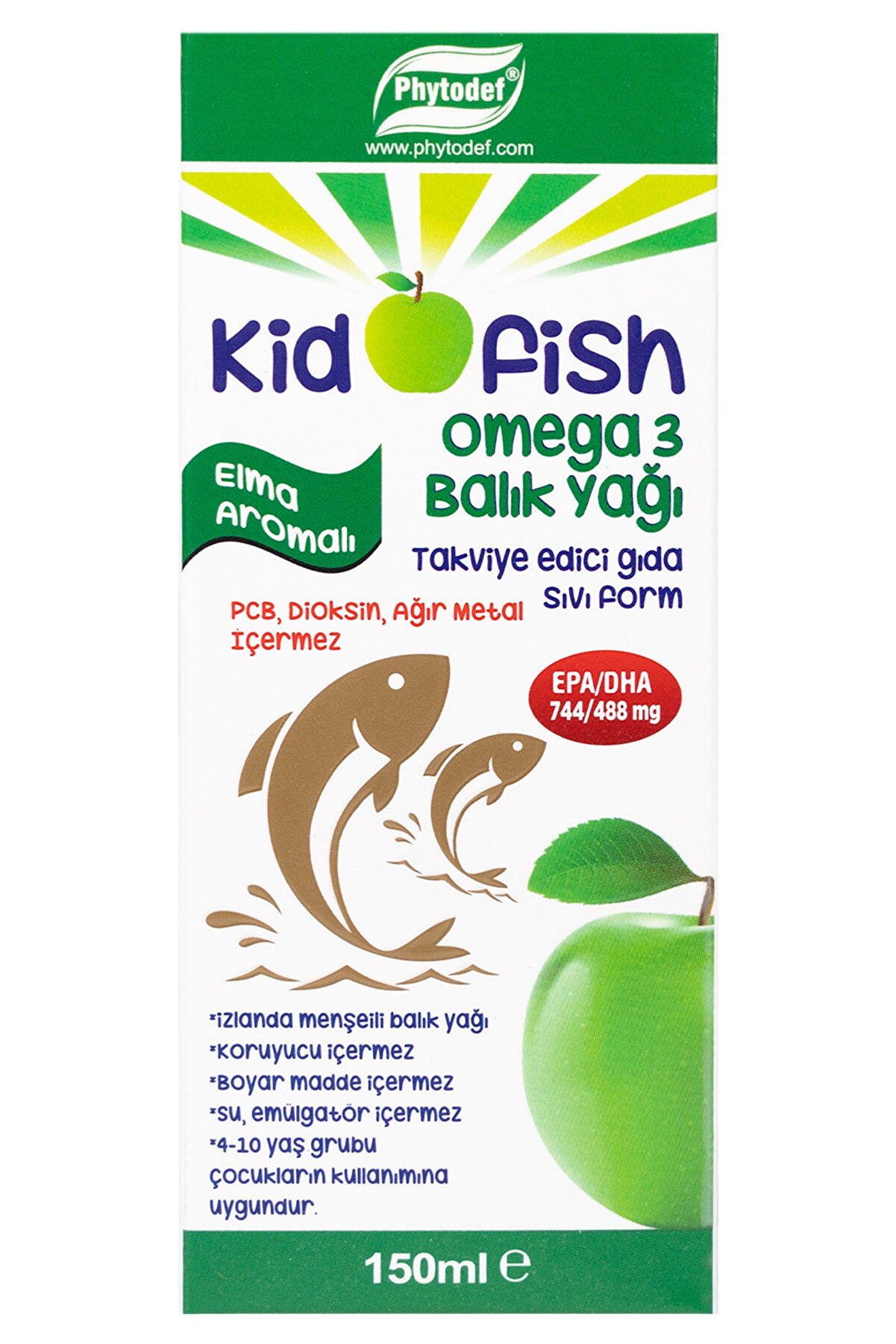 Phytodef Kidofish Omega 3 Izlanda Menşeli Balık Yağı Epa/dha 744/488 - 150 Ml (elma Aromalı)