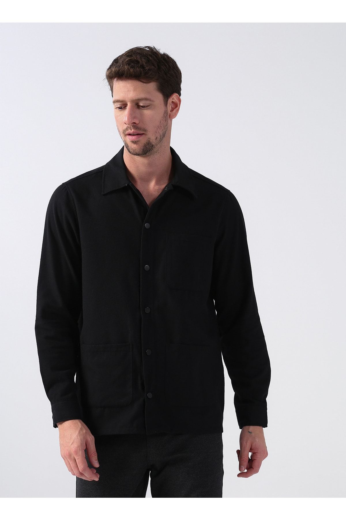Fabrika Comfort Gömlek Yaka Düz Siyah Erkek Gömlek Cm Clarkk 1