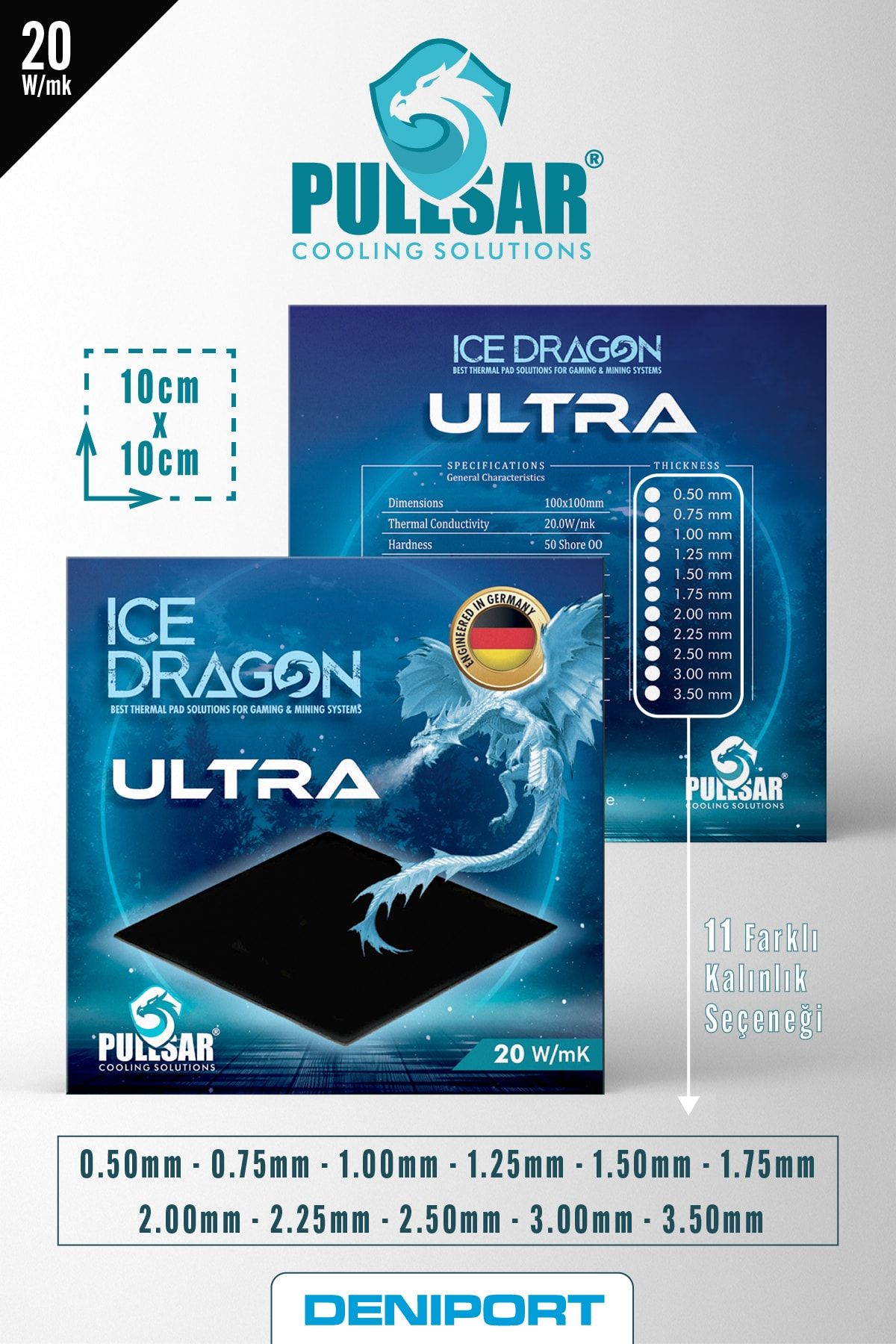 Pullsar Ice Dragon® Ultra Thermal/termal Pad, 100x100 Mm, 0,50 Mm, 20.0 W/m-k, Yüksek Iletken Termal Pad !