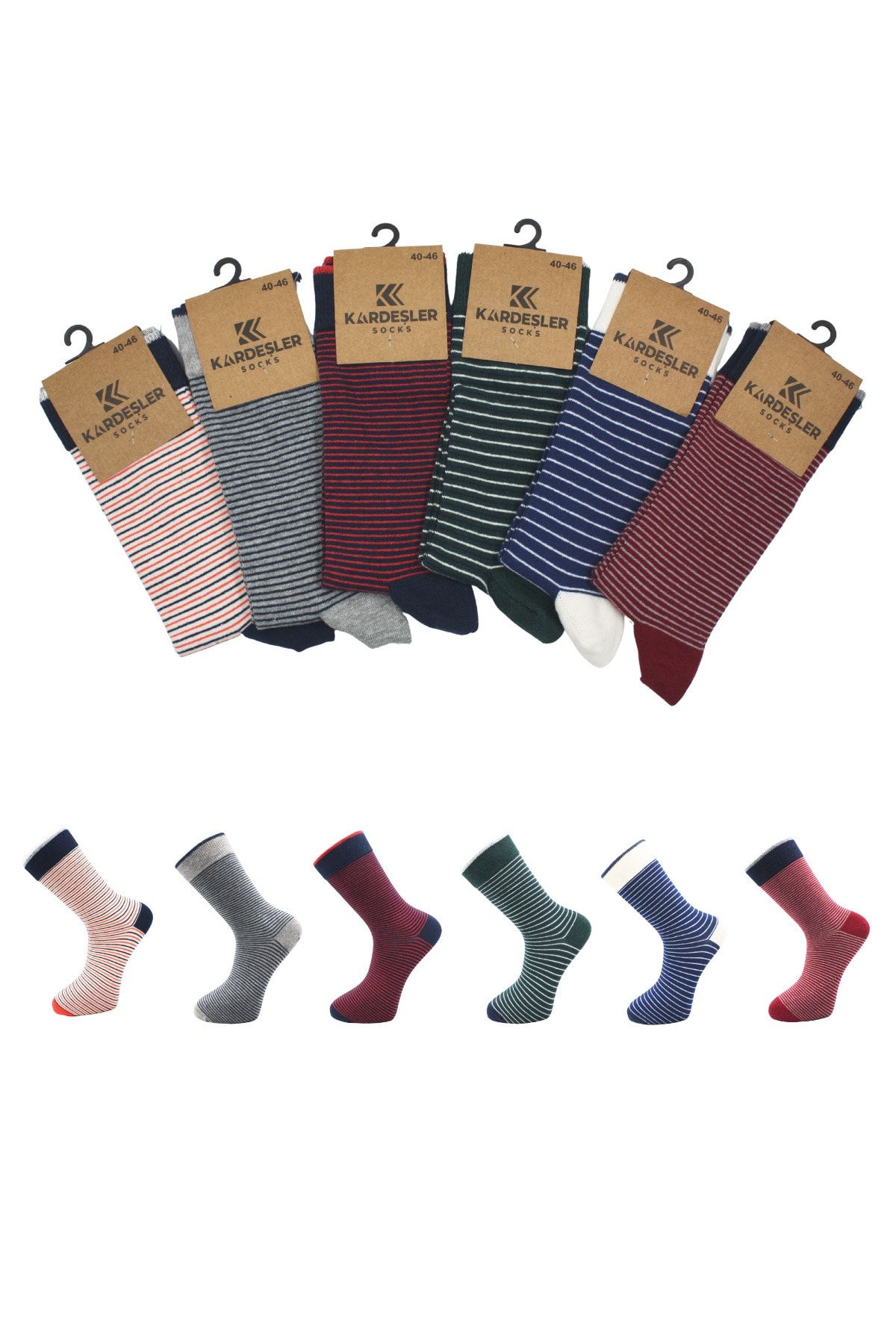 KARDEŞLER ÇORAP Erkek Çok Renkli Soket Uzun Çizgili Desenli Çorap Dikişsiz 6'lı Paket