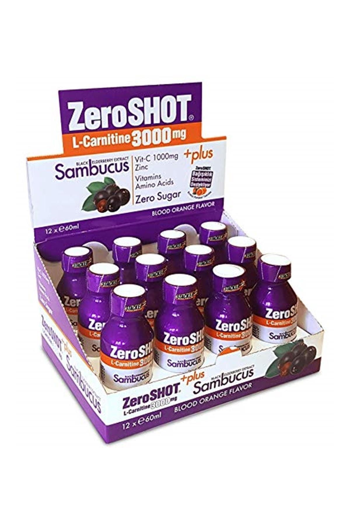 Zero Shot Zeroshot Zeroshot Orange 3000mg + Plus Sambucus 60ml X 12 Adet 1 Paket(1 X 720 Ml)