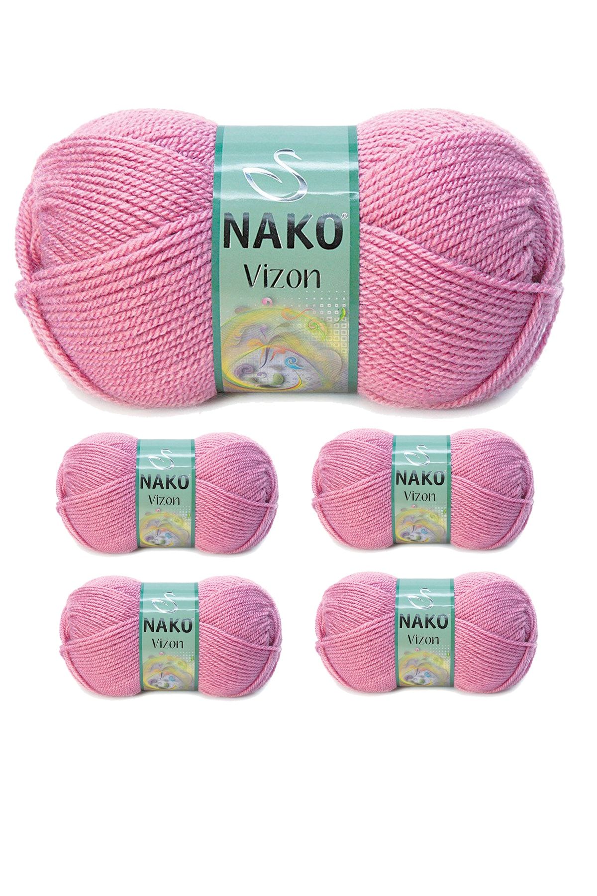 Nako 5 Adet Vizon Premium Akrilik El Örgü Ipi Yünü Renk No:275 Gül Kurusu ( Earphones Kulaklık Hediyeli )