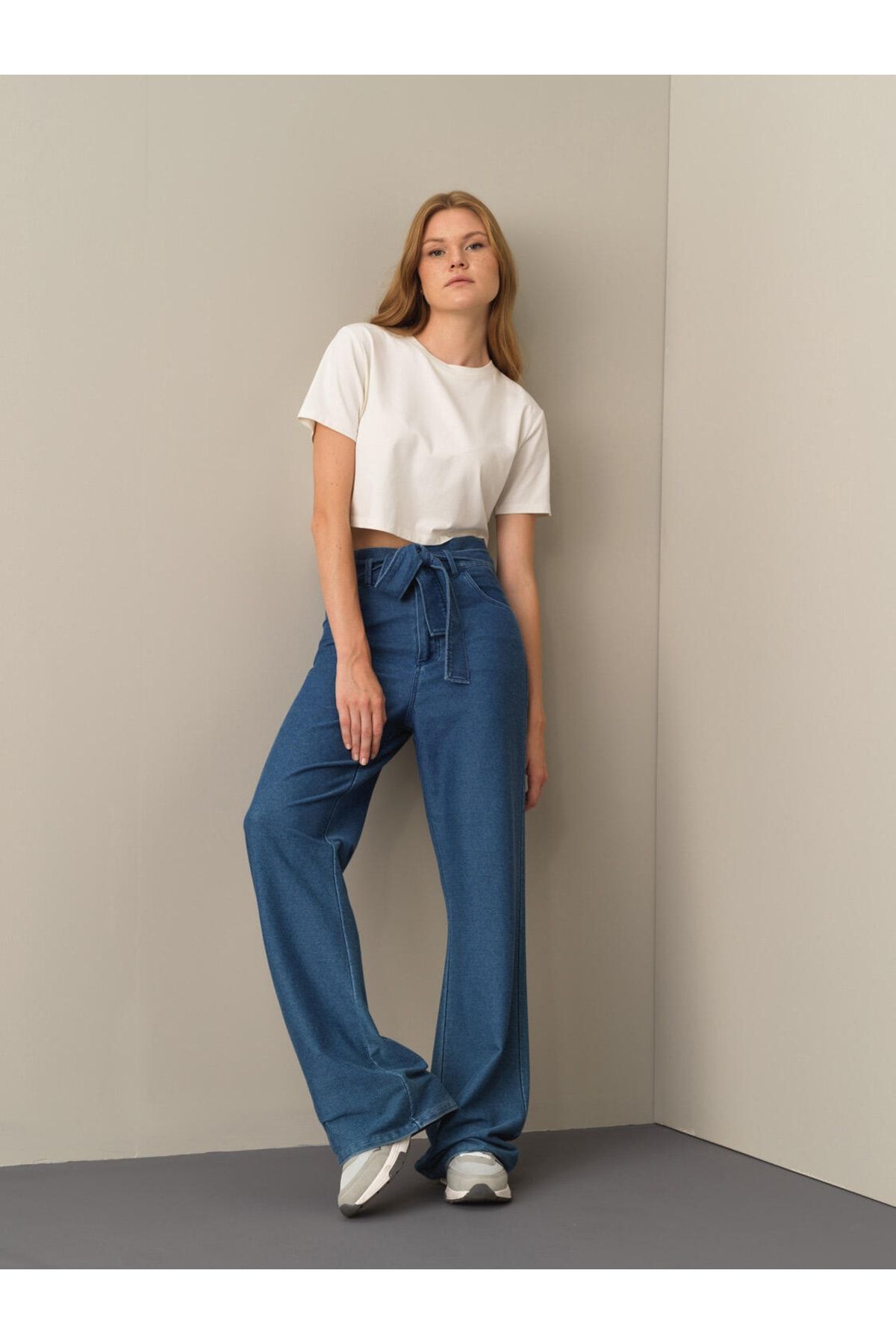 Xint Kadın Mavi Yüksek Bel Pamuklu Regular Fit Denim Görünümlü Pantolon