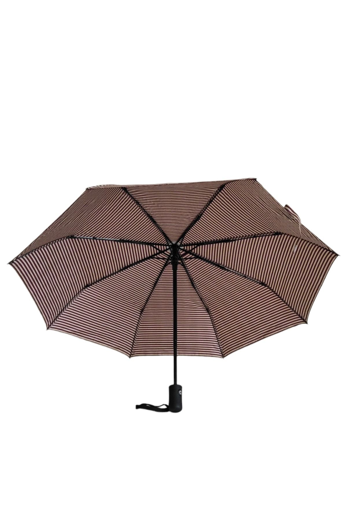RKY SERENITY Kahverengi Çizgili 8 Telli Tam Otomatik Şemsiye
